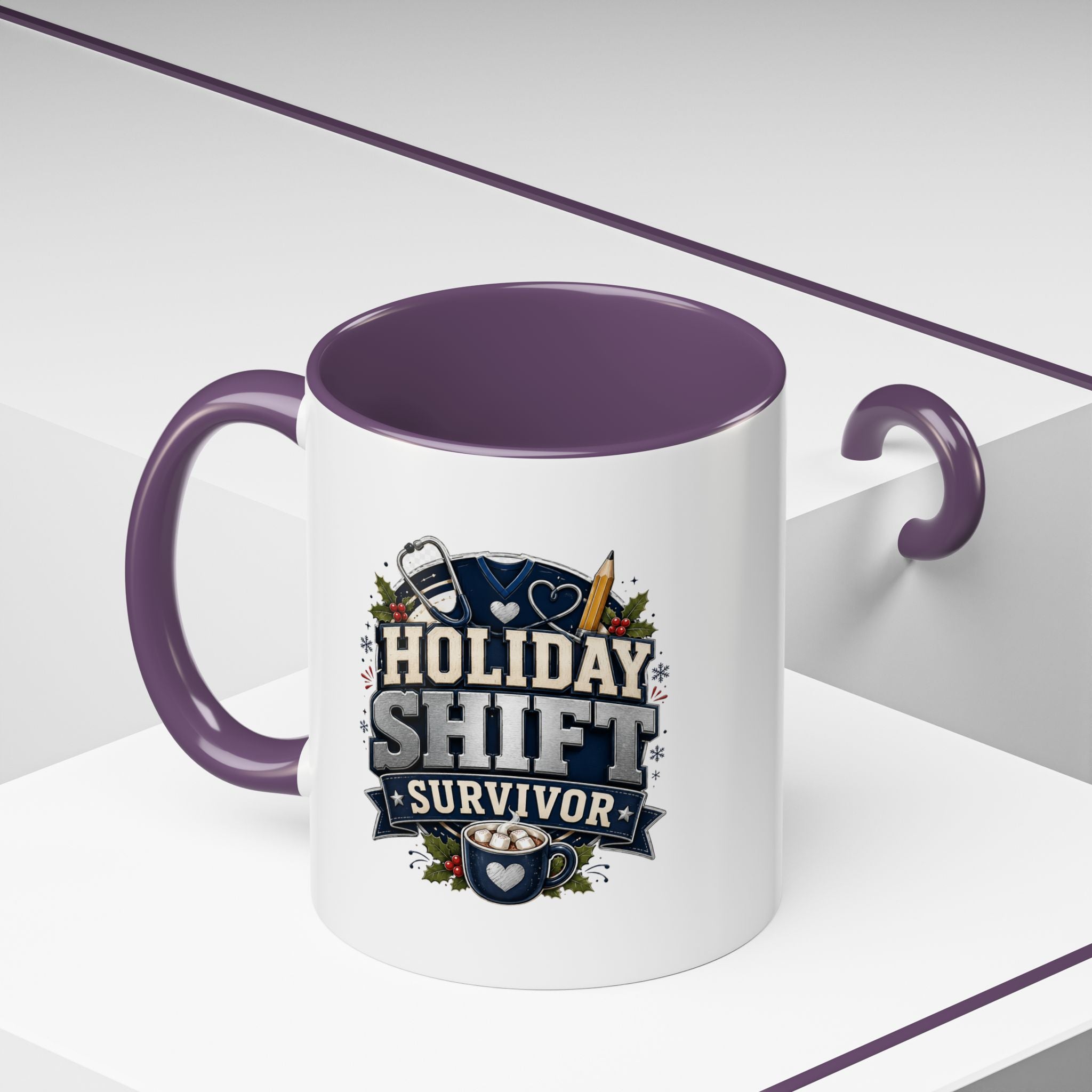 Modern Day Christmas Holiday Shift Survivor Accent Coffee Mug – Nurse & Healthcare Worker Gift