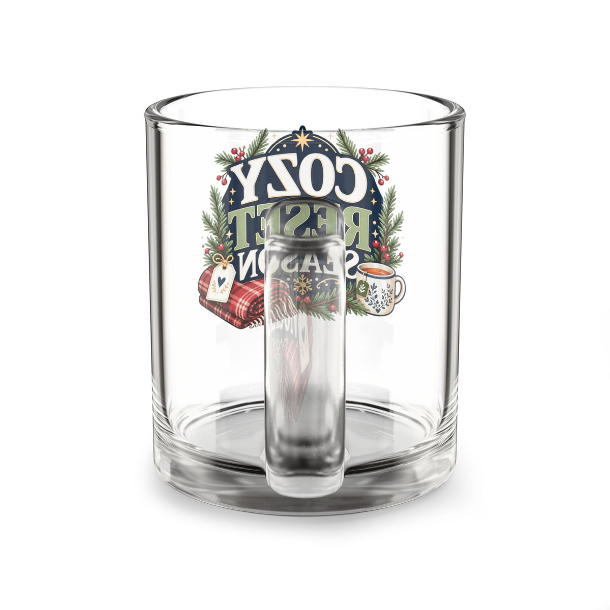 Modern Day Christmas Glass Mug  10ozCozy Reset Season Glass Mug — 10oz Holiday Coffee Cup