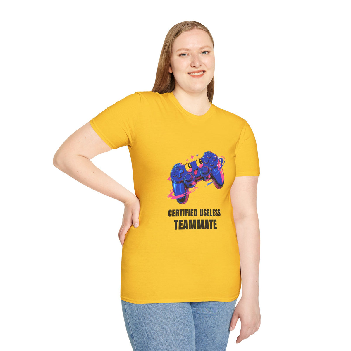Certified Useless Teammate Gamer T-Shirt — Retro Neon Gamepad Tee - Trending Now - August 2026