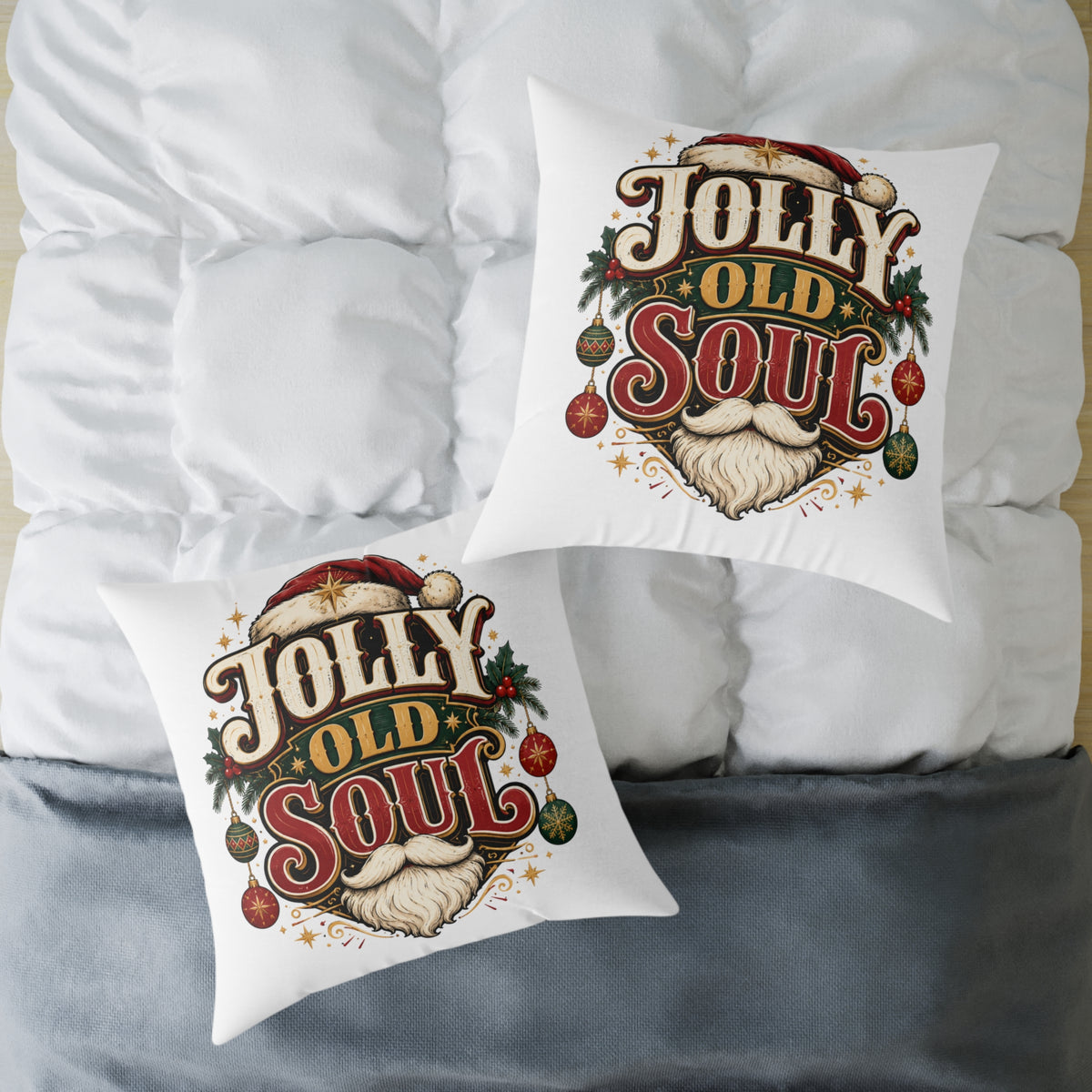 Christmas Holiday Pillow — "Jolly Old Soul" Christmas Decorative Throw Pillow