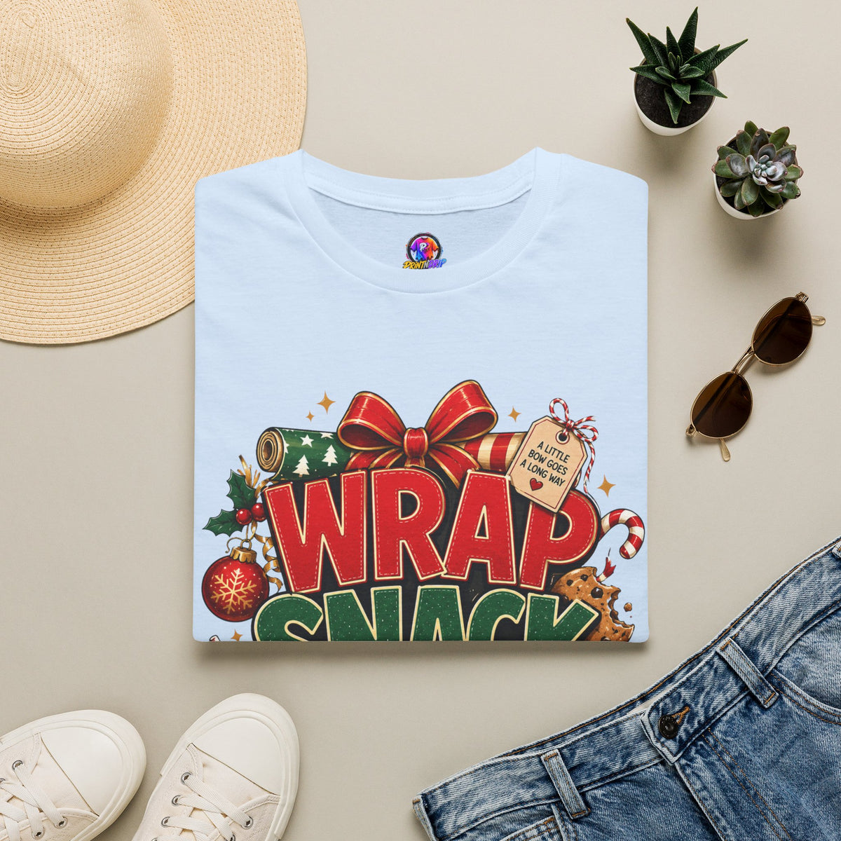 T-Shirt — "Wrap Snack Repeat" Christmas Graphic Tee