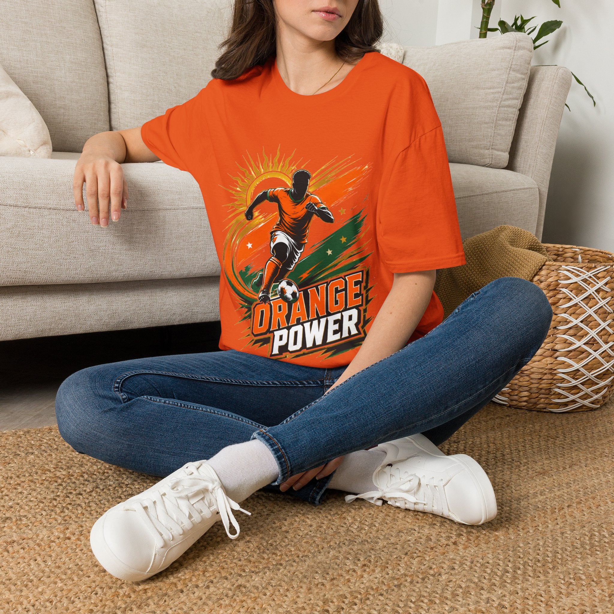 Côte d'Ivoire Orange Power Soccer T-Shirt — Dynamic Player Graphic Tee