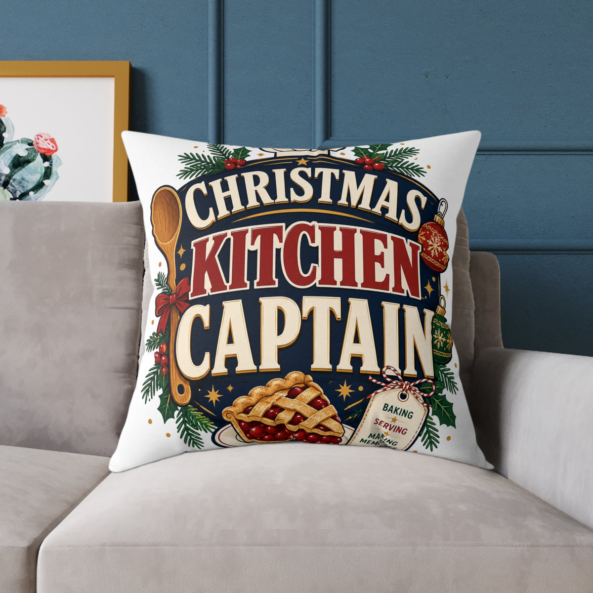 Christmas Kitchen Captain Modern Day Christmas Square Poly Canvas Pillow