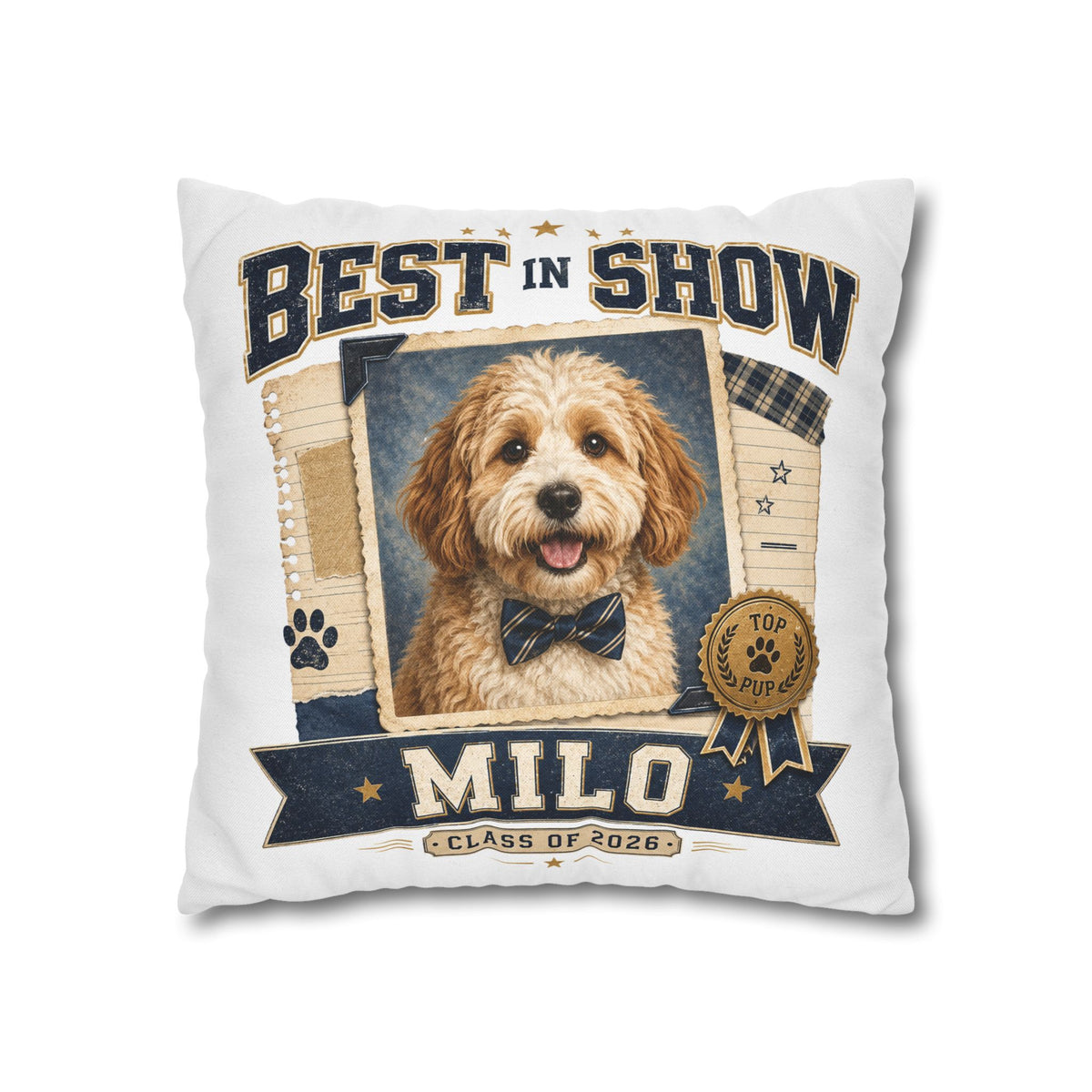 Best in Show Personalized Dog Pillowcase — 'Milo' Pet Portrait Throw Pillowcase Milo Bailey Dog Dad Mom
