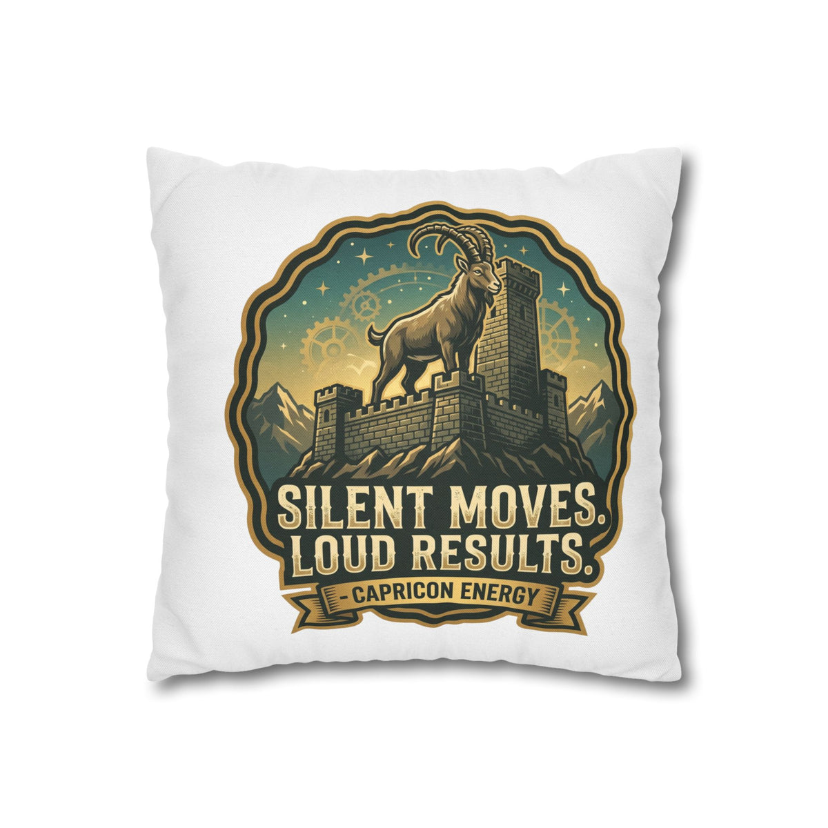 Capricorn Pillowcase – "Silent Moves, Loud Results" Zodiac Decor