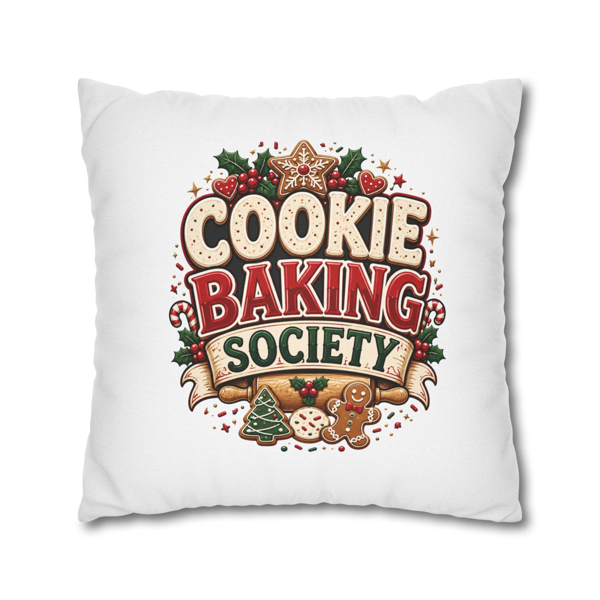 Christmas Cookie Baking Society Pillowcase — Holiday Baking Decorative Throw Pillow Cover