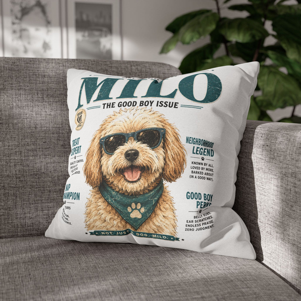 Milo 'The Good Boy Issue' Decorative Pillowcase Milo Bailey Dog Dad Mom