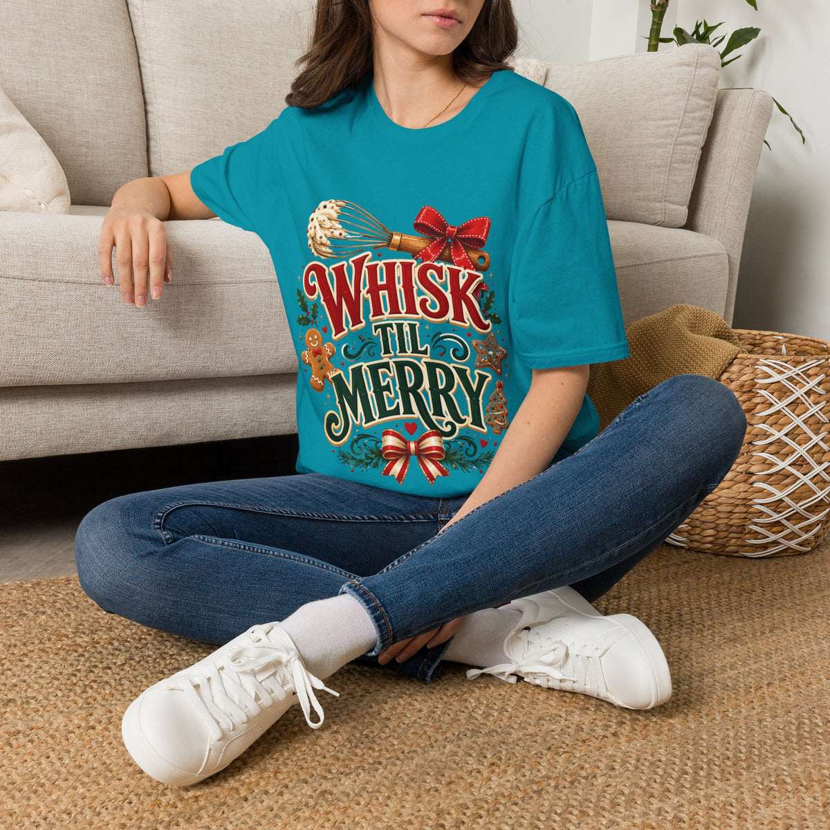 Christmas Baking T-Shirt — "Whisk 'Til Merry" Holiday Tee