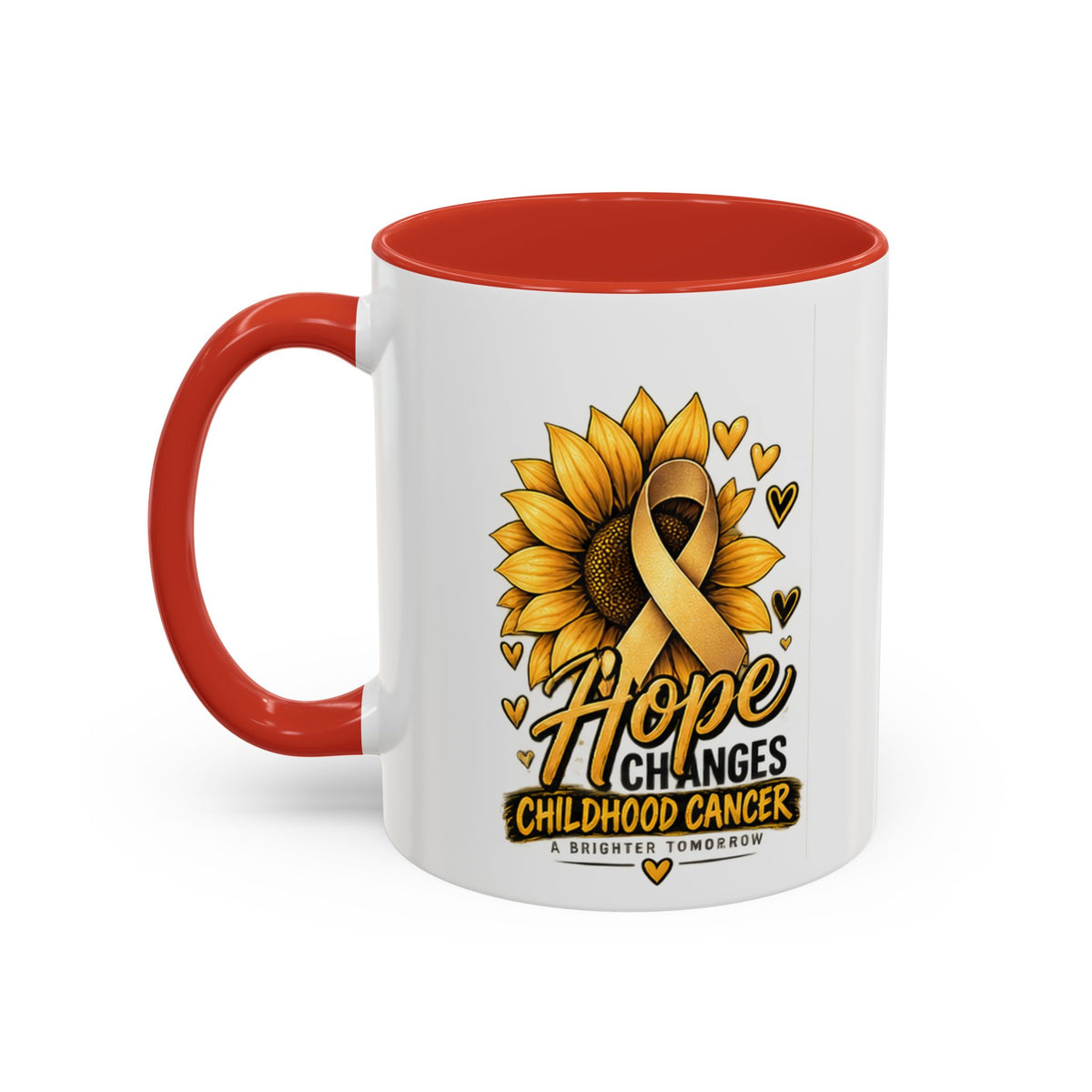 Hope Changes Childhood Cancer Mug – Gold Ribbon Sunflower Accent Coffee Cup (11/15oz)