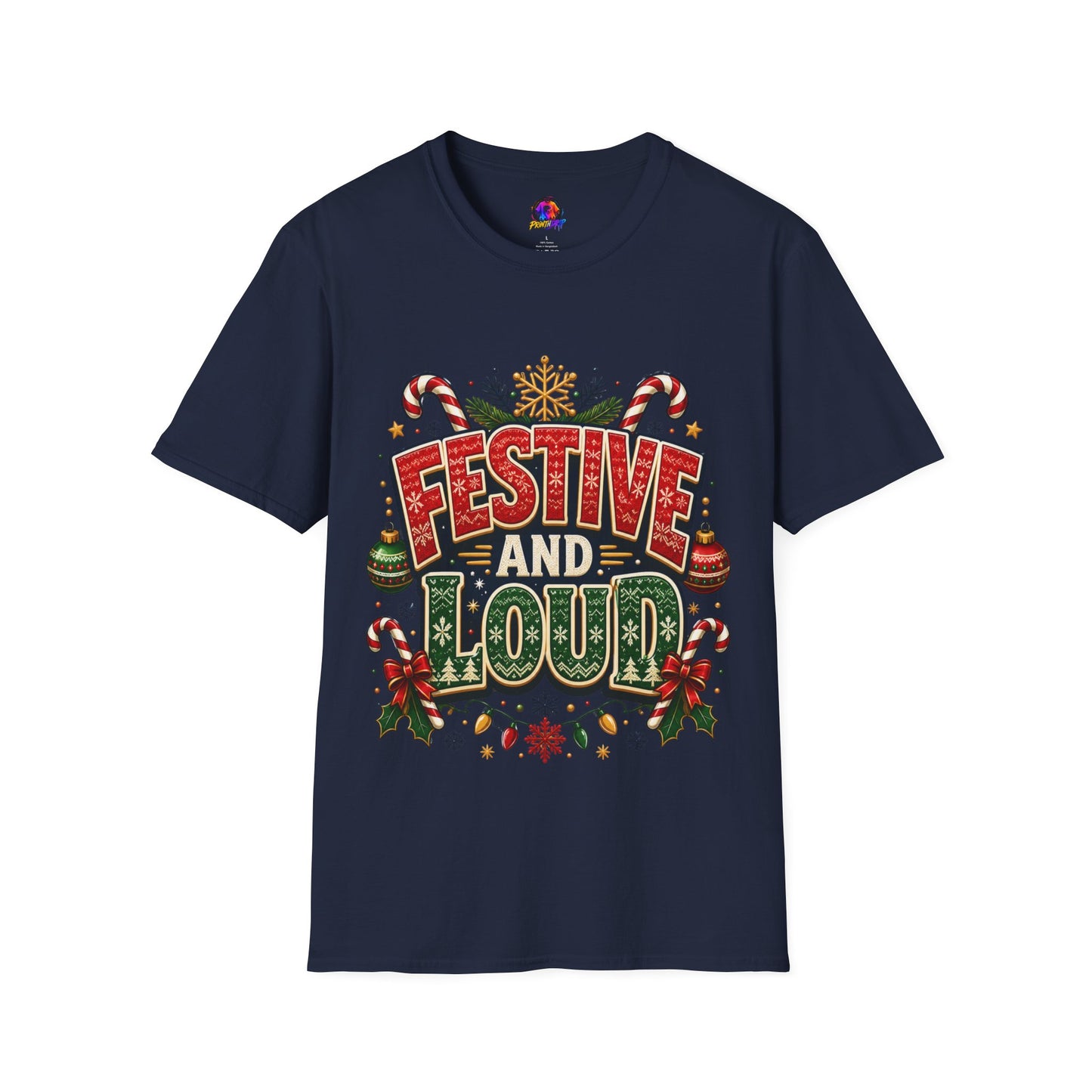 Festive and Loud Holiday T-Shirt — Christmas Candy Cane Graphic Tee