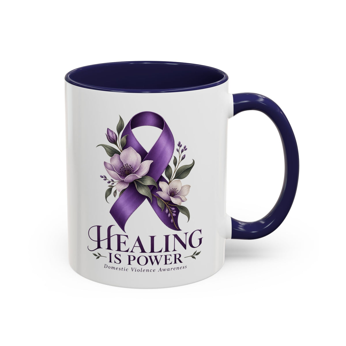 Healing Is Power Purple Ribbon Coffee Mug — Domestic Violence Awareness Accent Mug (11/15oz)