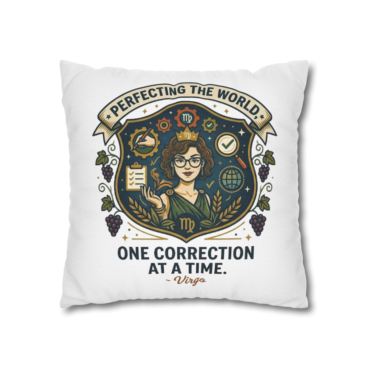 Virgo Pillow Cover pillowcase — "Perfecting the World One Correction at a Time" Decorative Cushion Case