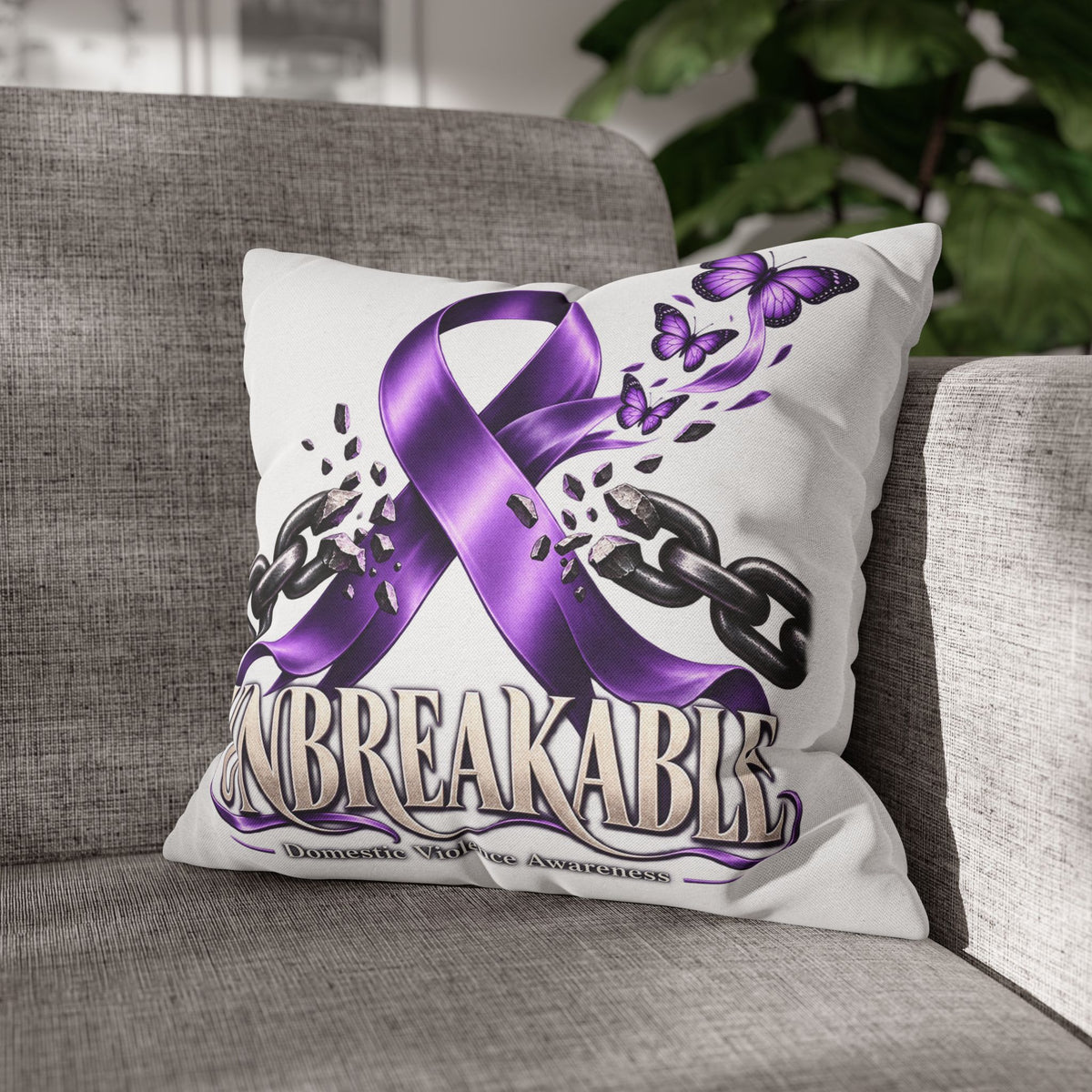 Domestic Violence Unbreakable Purple Ribbon Decorative Pillowcase