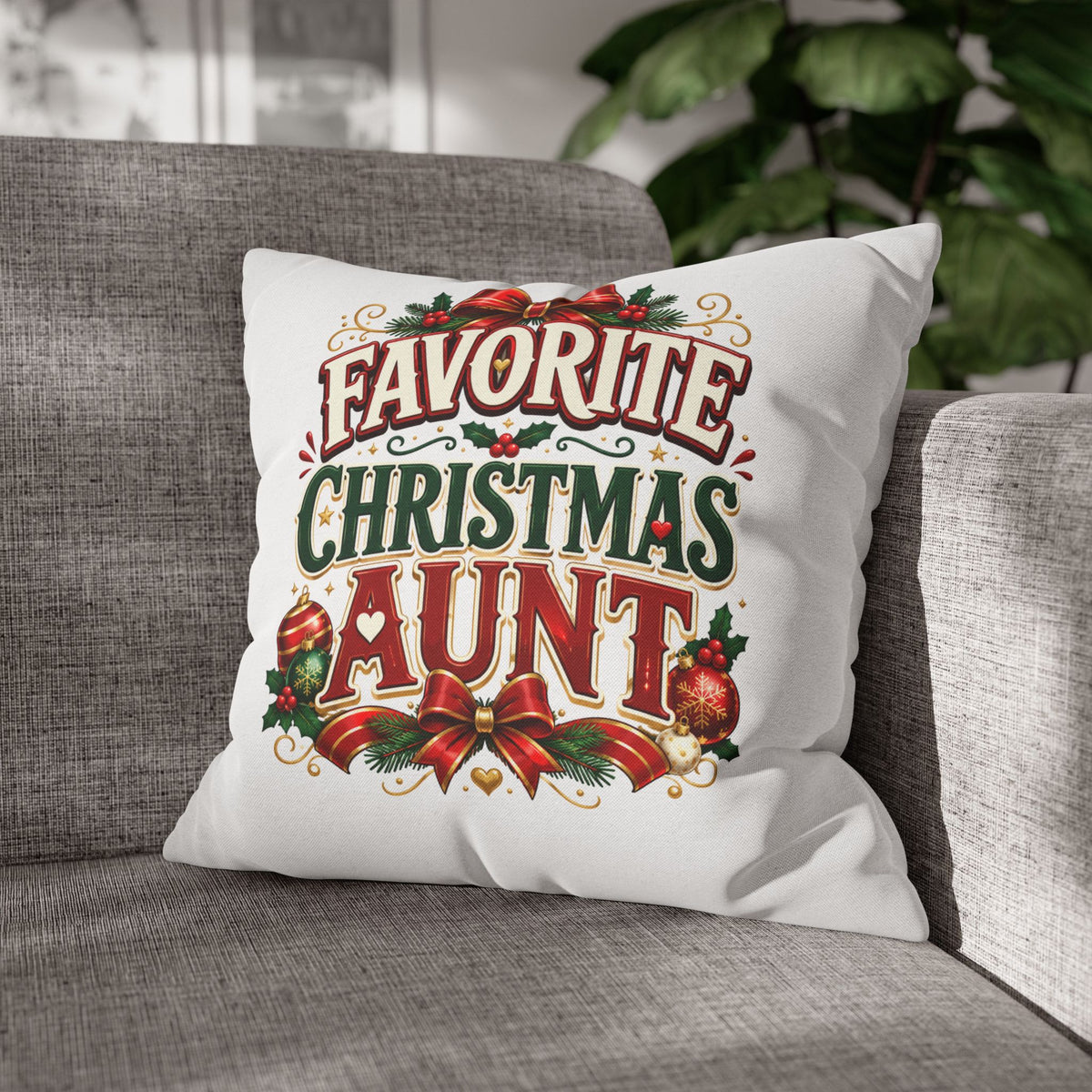 Favorite Christmas Aunt Pillowcase - Festive Holiday Decorative Throw Pillowcase