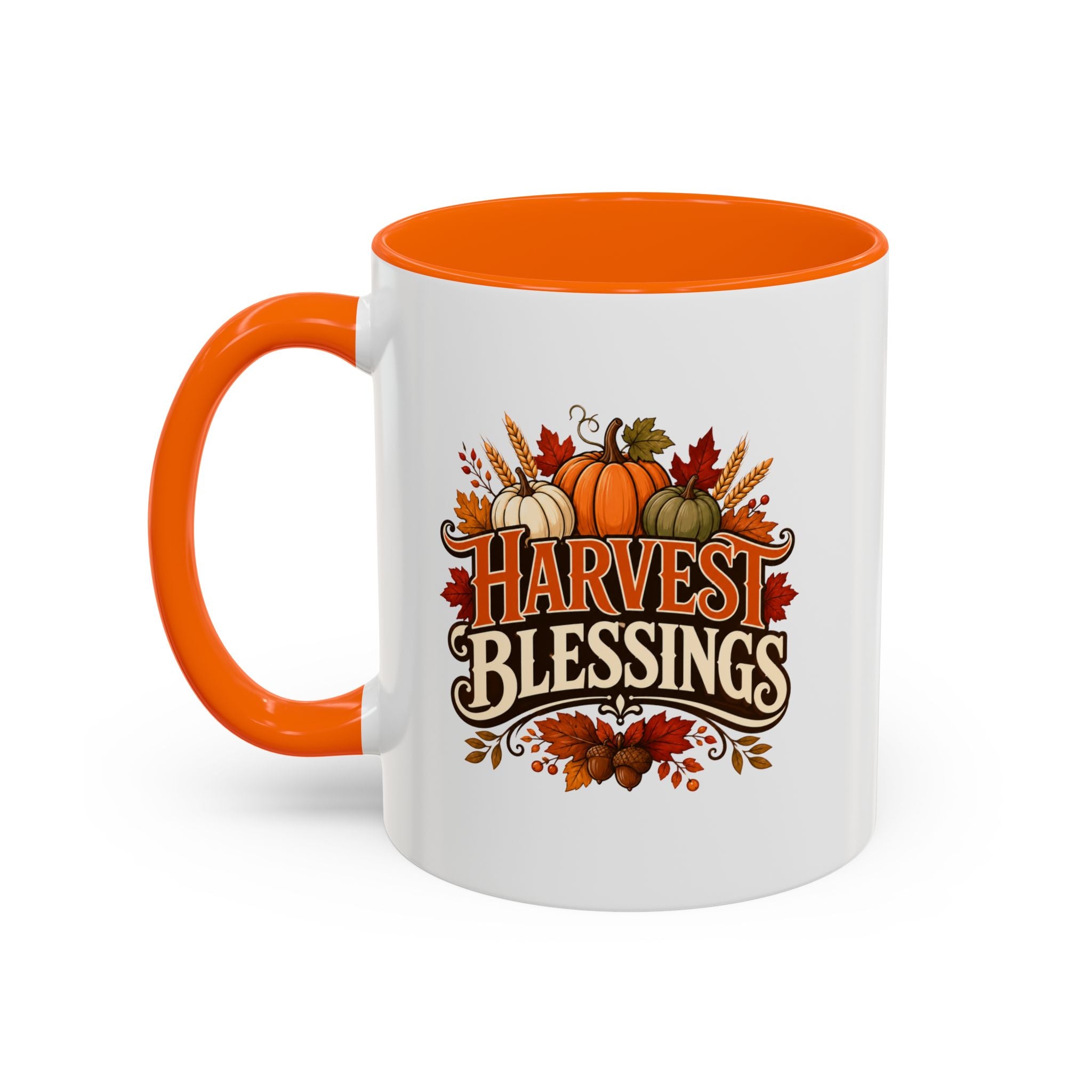 Thanksgiving Mug Harvest Blessings Coffee Mug — Thanksgiving Pumpkin Accent Mug