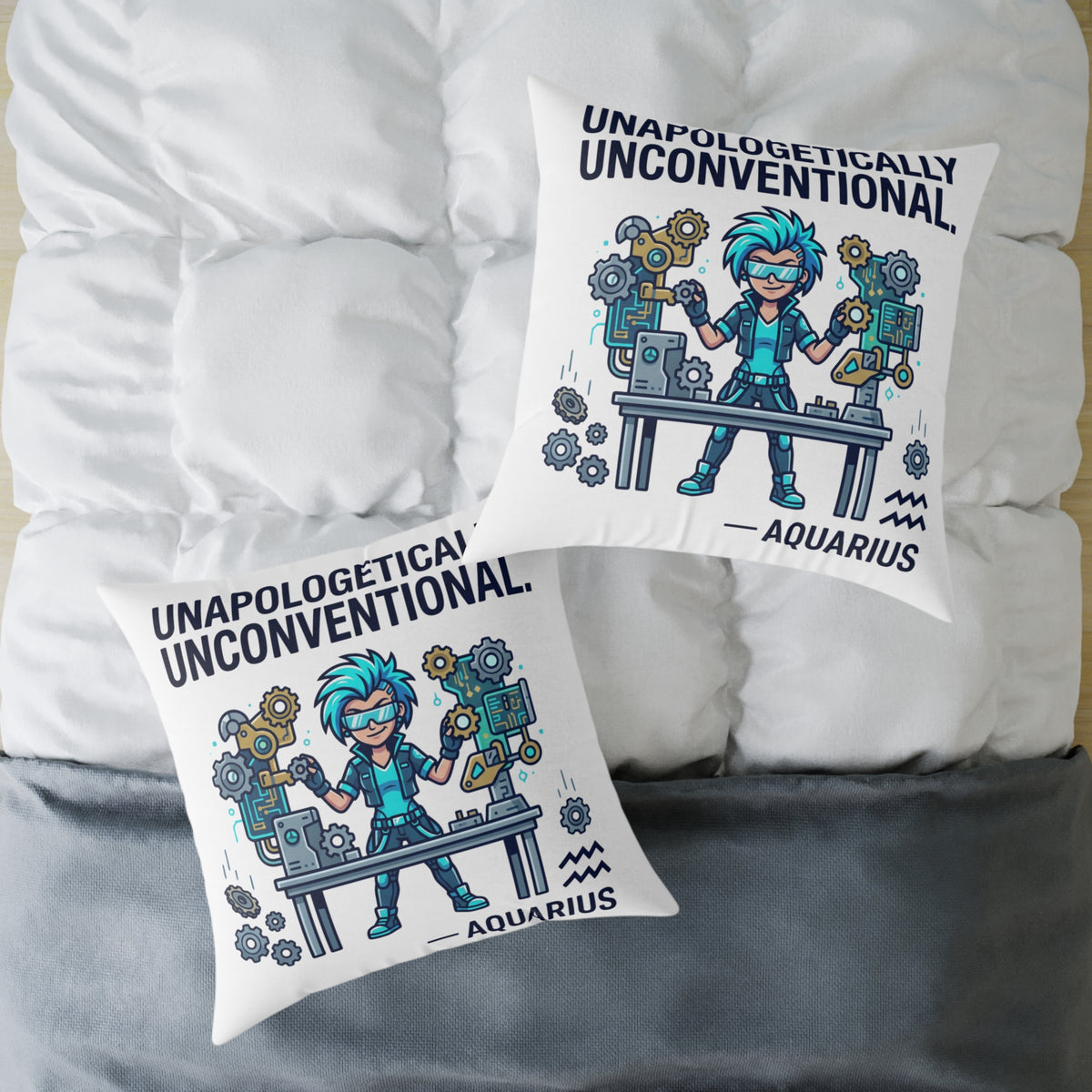 Aquarius Zodiac Unapologetically Unconventional Square Poly Canvas Pillow