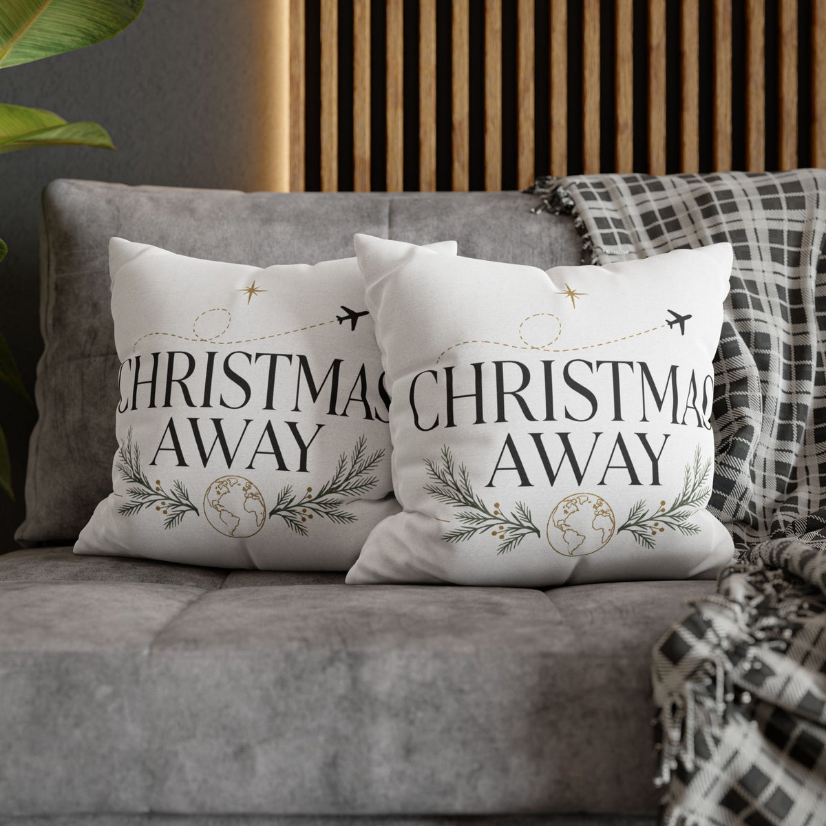Christmas Away Square Pillowcase – Travel-Themed Holiday Decorative Pillow