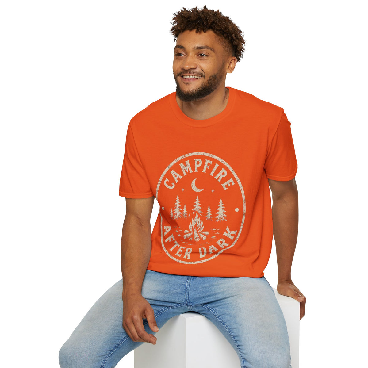 Campfire T-Shirt — 'Campfire After Dark' Vintage Moon & Trees Graphic