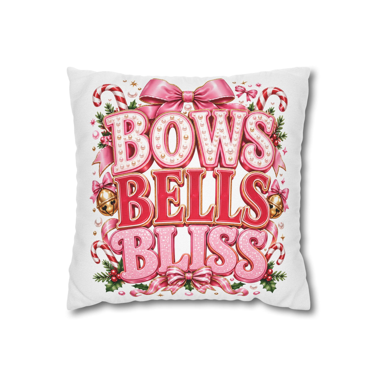 Bows Bells Bliss Decorative Throw Pillowcase Modern Day Christmas