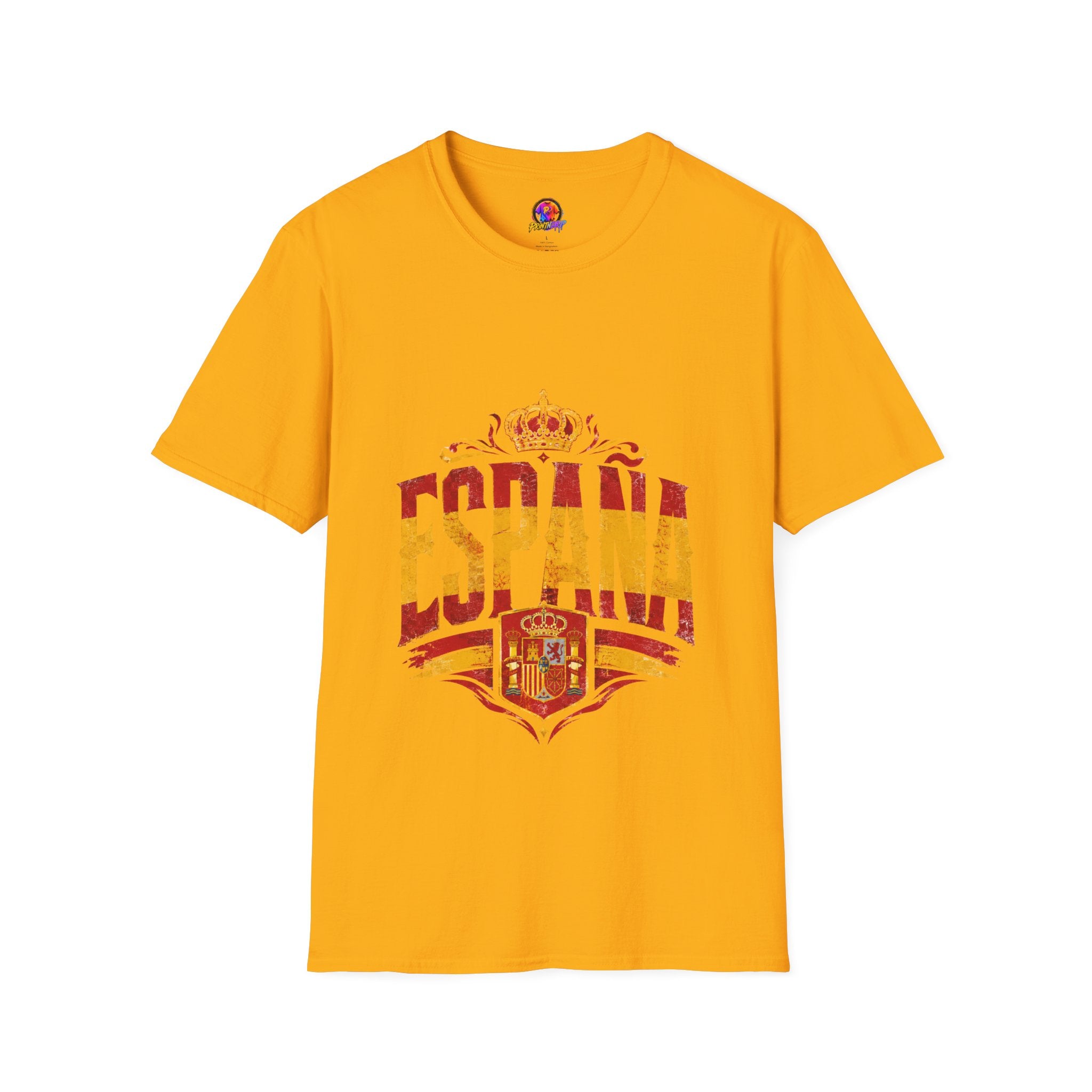 Spain Crown Graphic T-Shirt — Spanish Flag Vintage Crest Tee