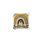 Childhood Cancer Awareness Pillow – "Be the Light" Gold Ribbon Square Pillow