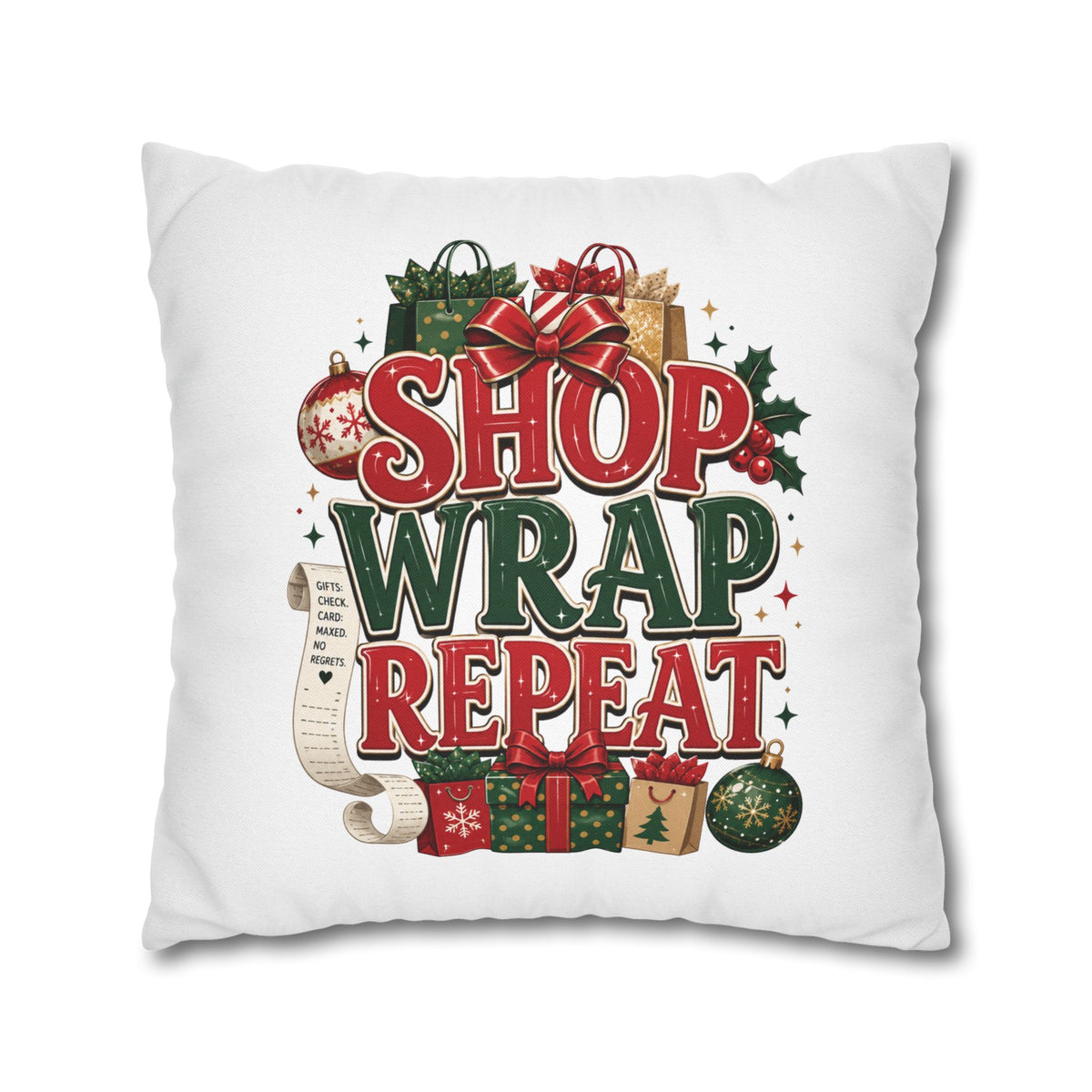 Shop Wrap Repeat Christmas Pillowcase — Holiday Decorative Throw Pillow Cover