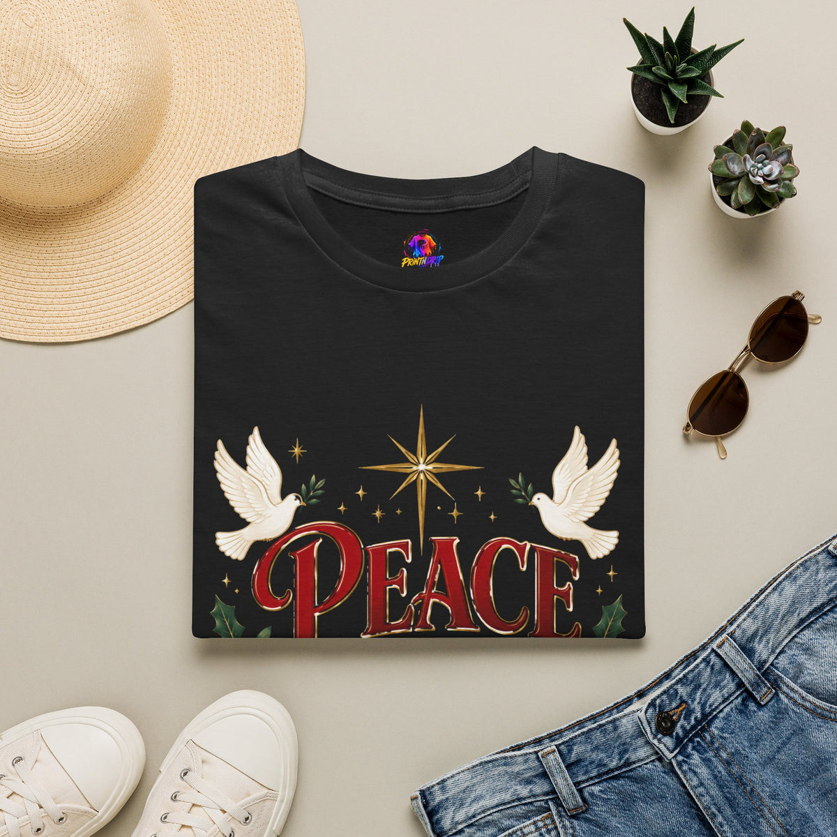 Peace on Earth T-Shirt — Holiday Dove & Star Christmas Tee
