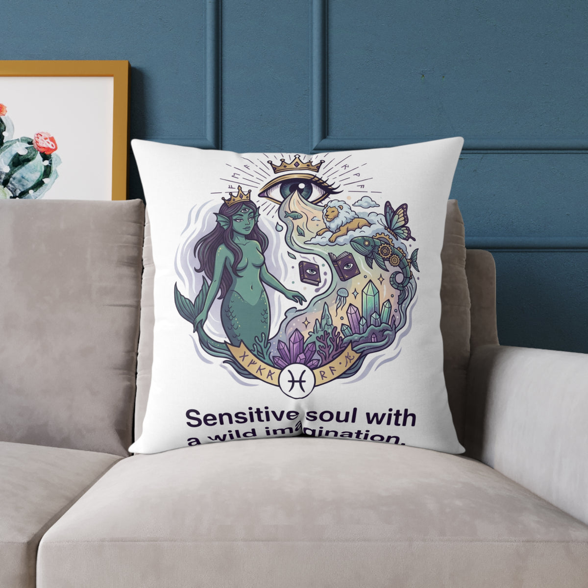 Pisces Zodiac Sensitive Soul With A Wild Imagination Square Poly Canvas Pillow