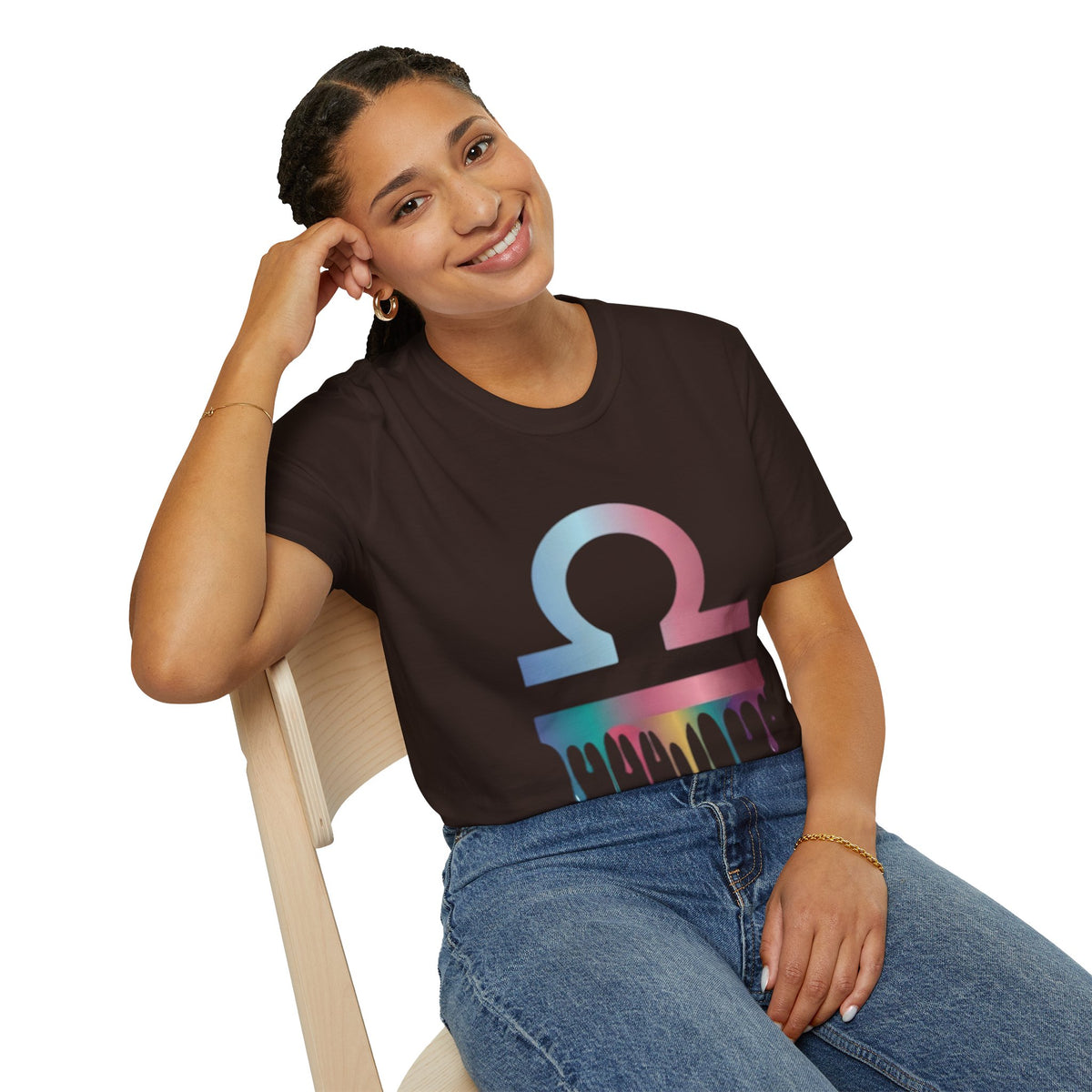 Libra Zodiac Omega Symbol T‑Shirt — Pastel Gradient Drip Graphic Shirt