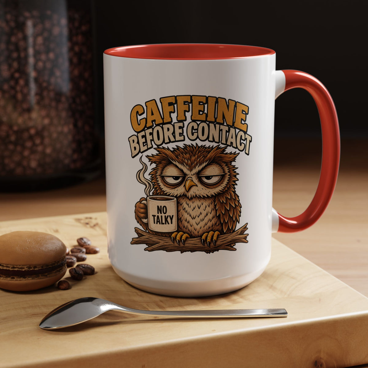 Funny And Witty "Caffeine Before Contact" Accent Coffee Mug (11, 15oz)