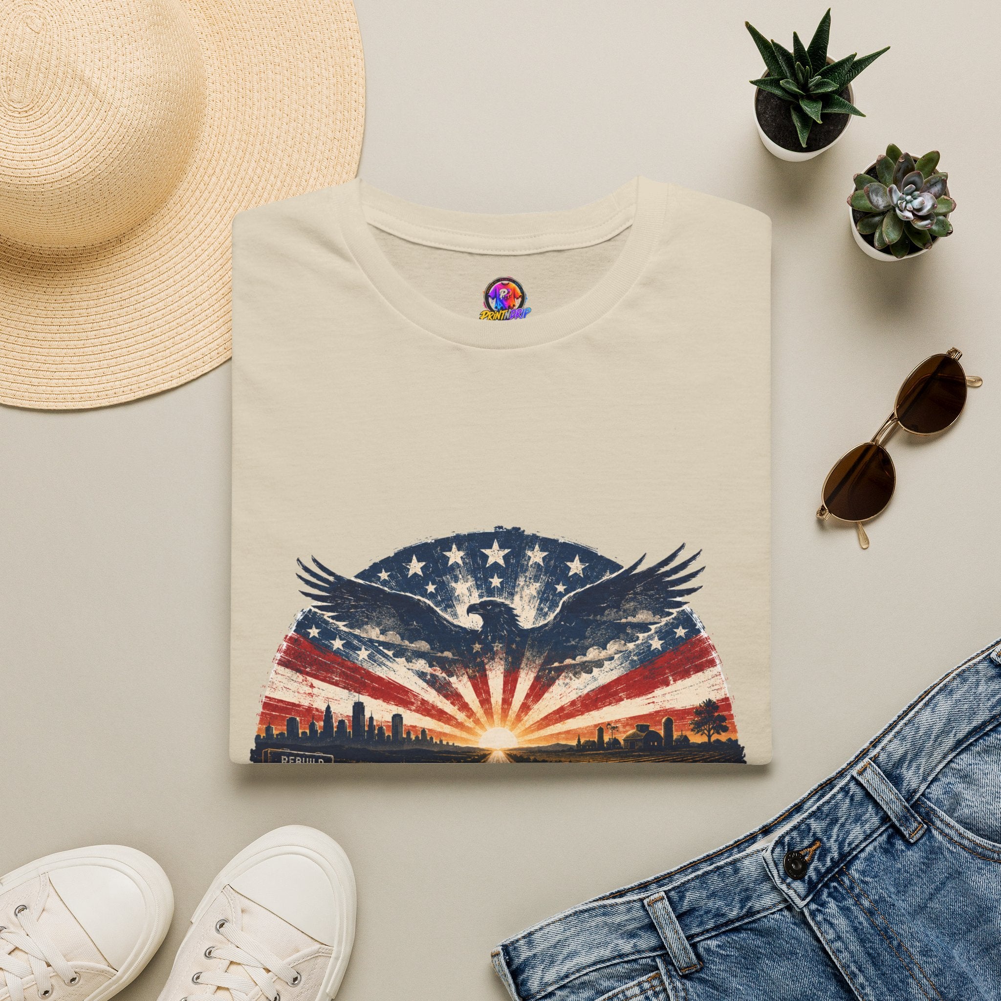 Patriotic Eagle T-Shirt — United States Skyline Vintage Flag Design