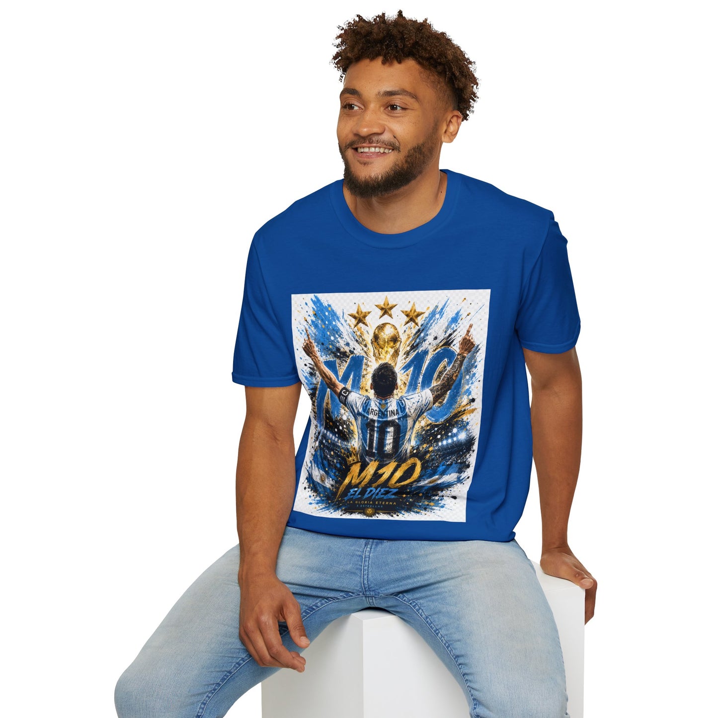 Argentna  Soccer M10 Champion T-Shirt — Gold Trophy & Stars Football Fan Tee
