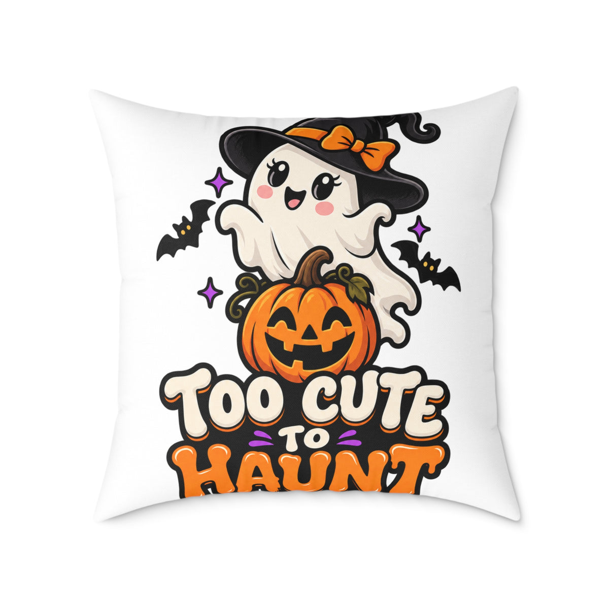 Halloween Ghost Pillow — "Too Cute to Haunt" Cute Pumpkin Decor