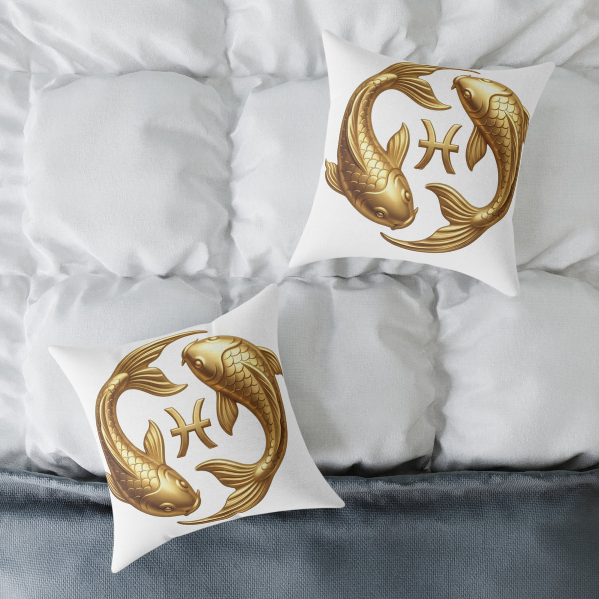 Zodiac Pisces Gold Pisces Astrological Square Poly Canvas Pillow