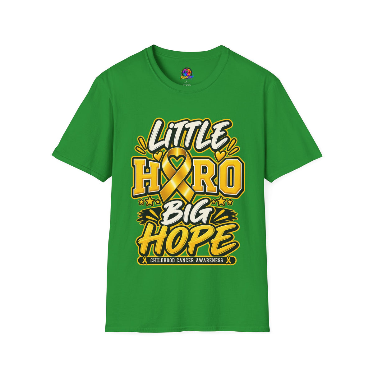 Kids Childhood Cancer Awareness T-Shirt — "Little Hero Big Hope" Gold Ribbon
