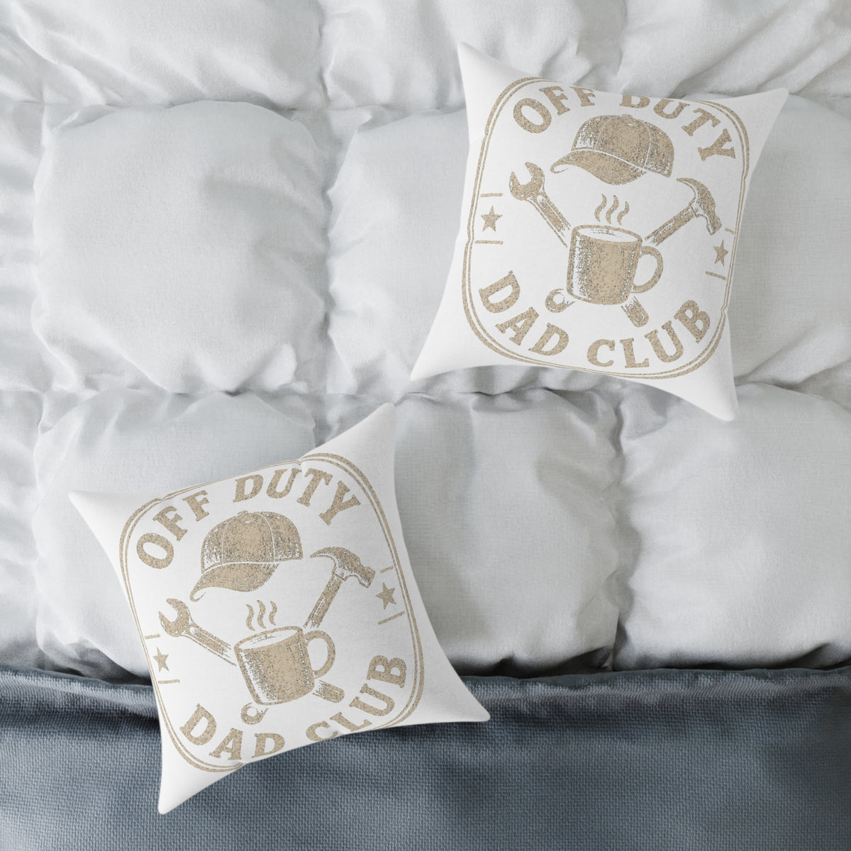Off Duty Dad Club Pillow  Milo Bailey Dog Dad Mom — Rustic Coffee & Tools Decorative Throw Pillow