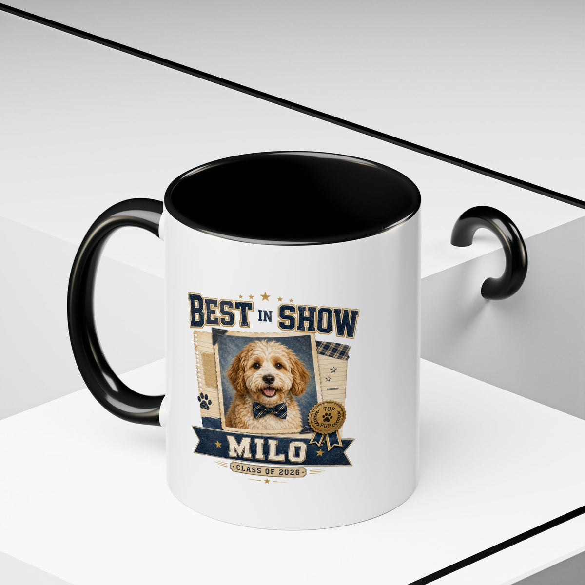 Milo Bailey Dog Dad Mom Best in Show Personalized Dog Mug — "Milo" Photo Accent Coffee Mug
