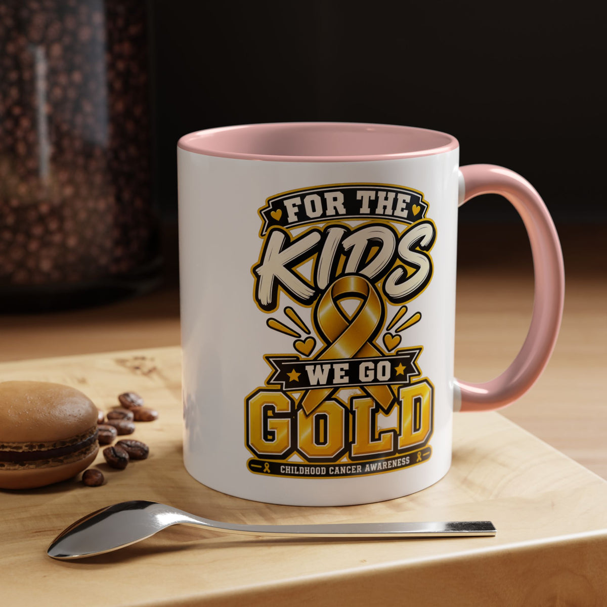 For The Kids We Go Gold Accent Coffee Mug — Childhood Cancer Awareness 11/15oz