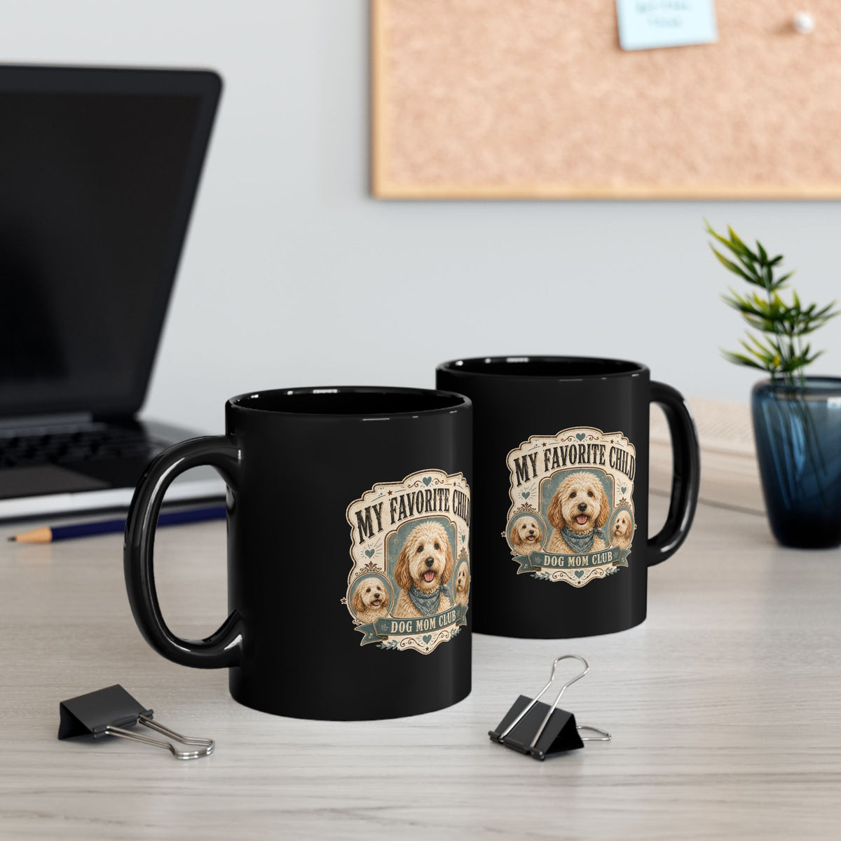 Milo Bailey Dog Dad Mom My Favorite Child Dog Mom Club Black Mug – Cute Doodle Pet Lover Coffee Cup