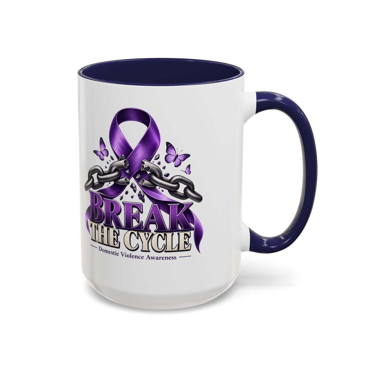 Break the Cycle Coffee Mug – Domestic Violence Awareness Purple Ribbon (11/15oz)