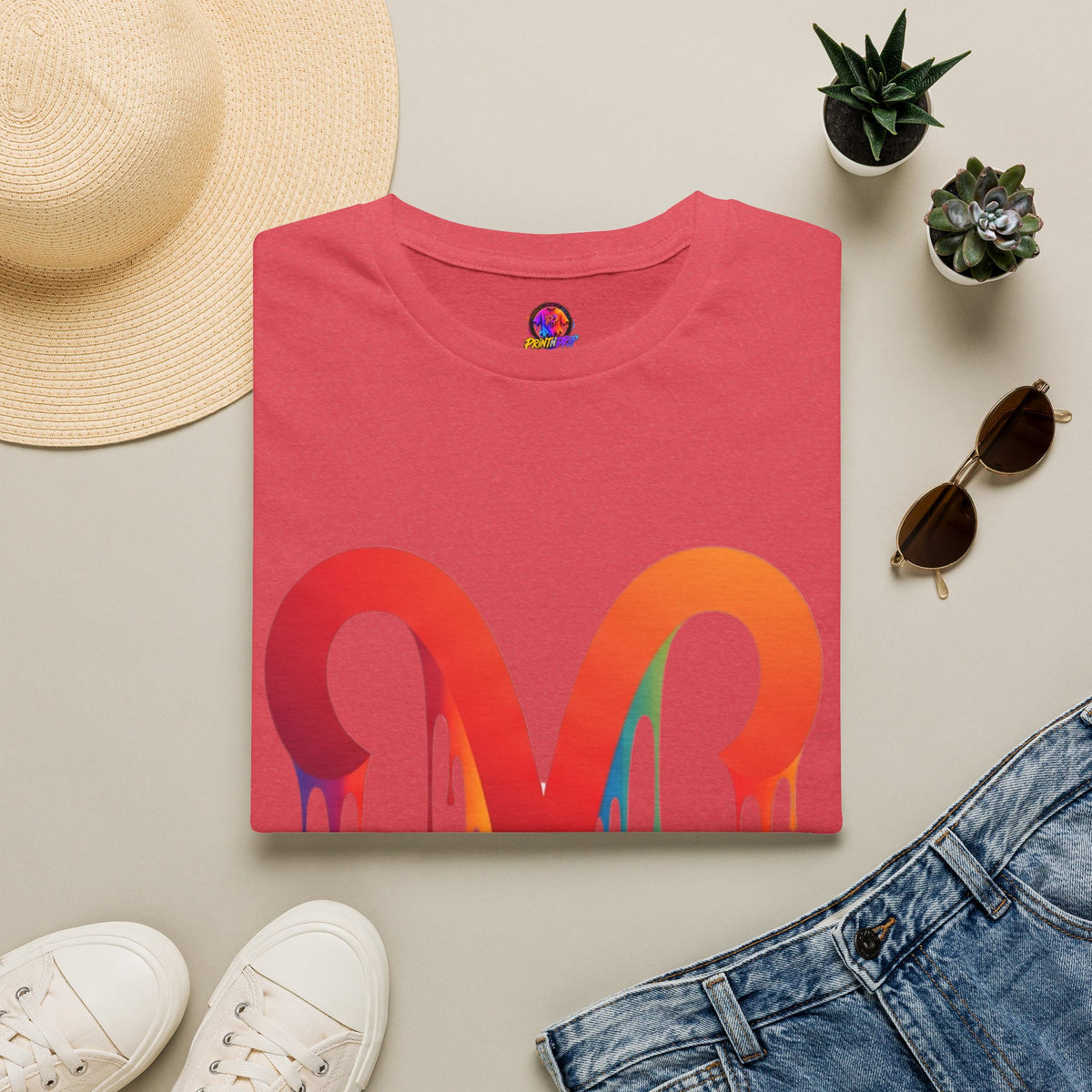 Aries Rainbow Drip T-Shirt — Colorful Dripping Zodiac Graphic Tee