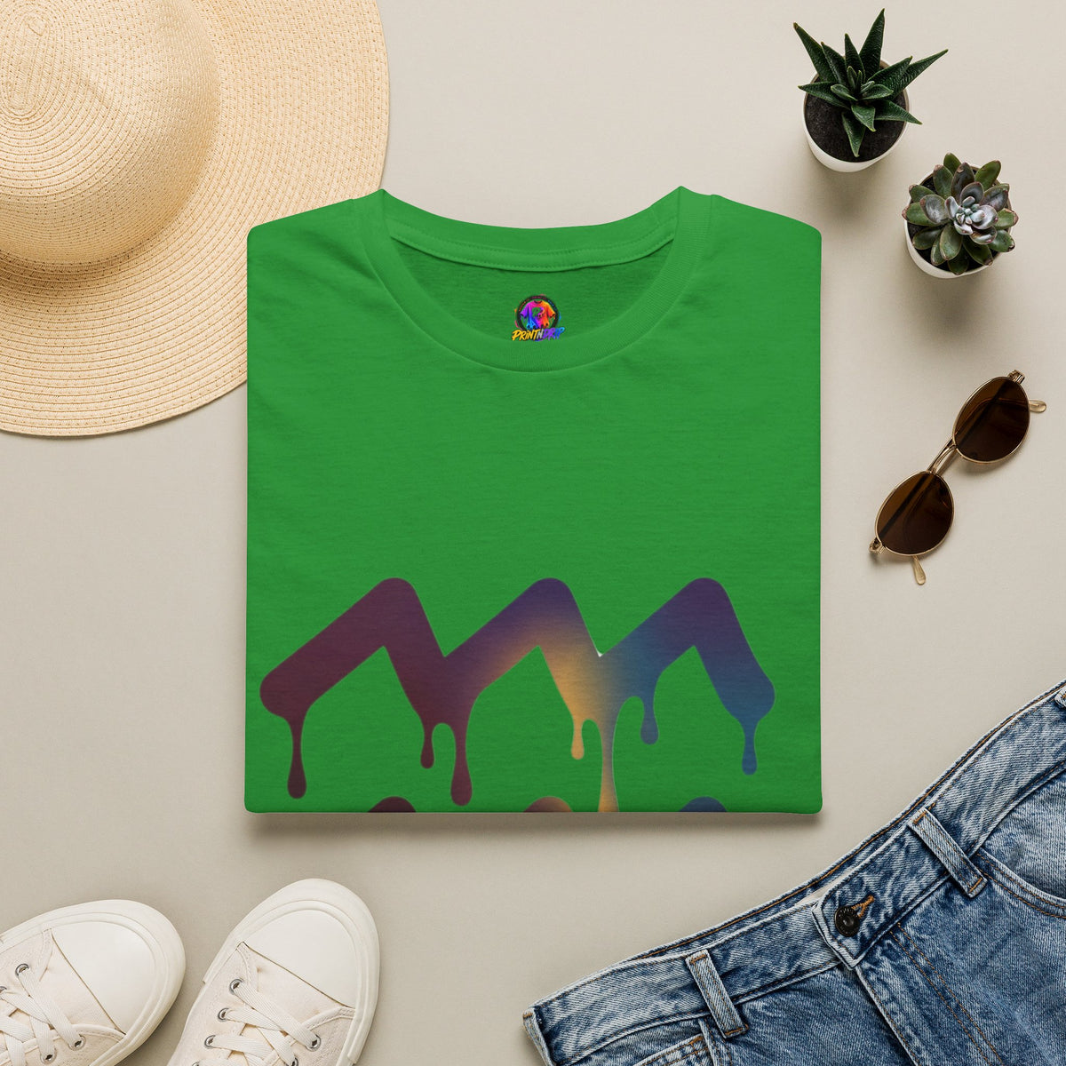 Dripping Mountain Graphic Tee — Vaporwave Sunset T-Shirt