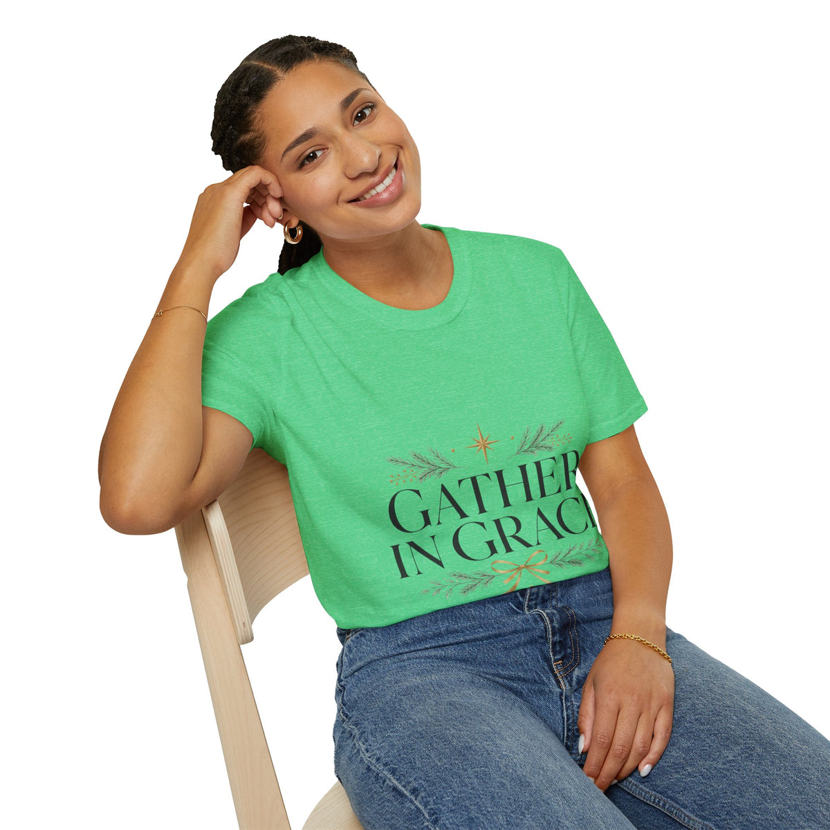 Gather in Grace T-Shirt — Elegant Holiday Floral Typography Tee