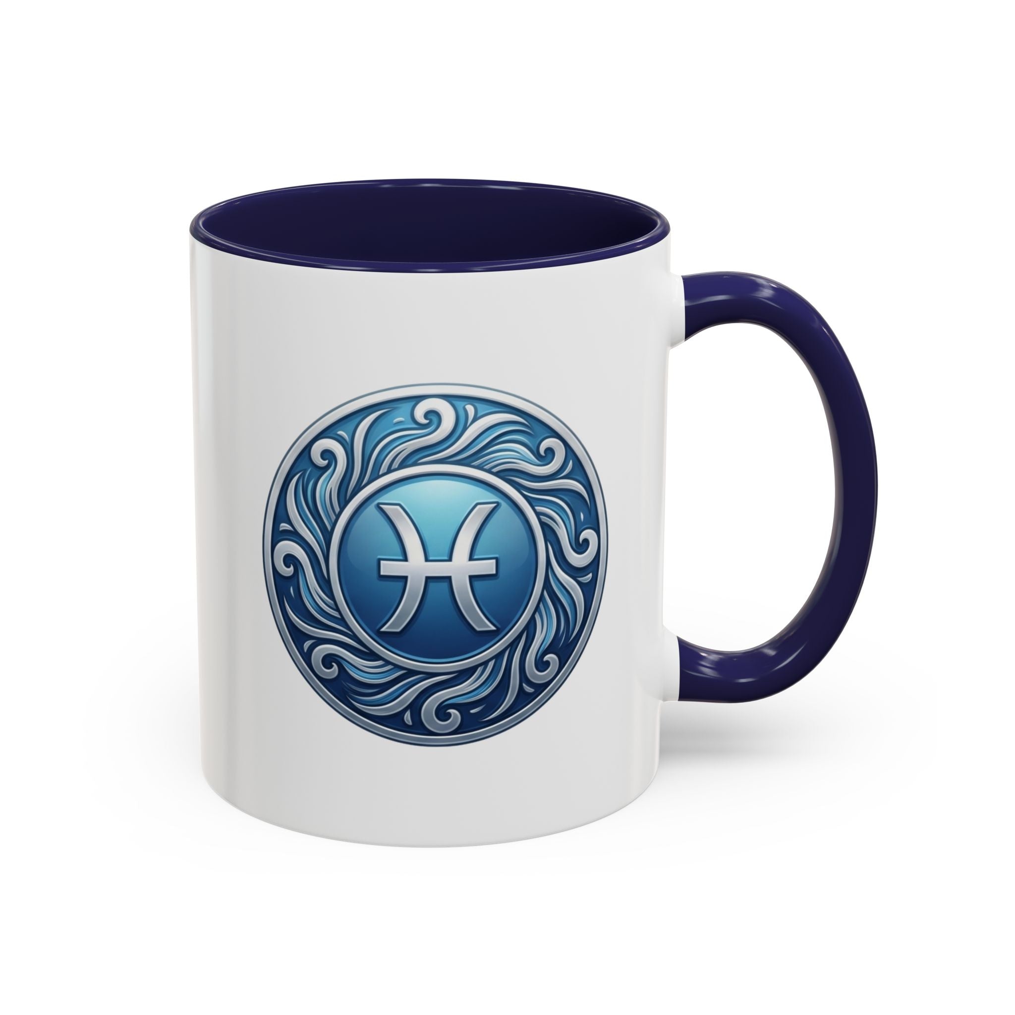 Pisces Zodiac Coffee Mug — Blue Astrological Symbol Accent Mug