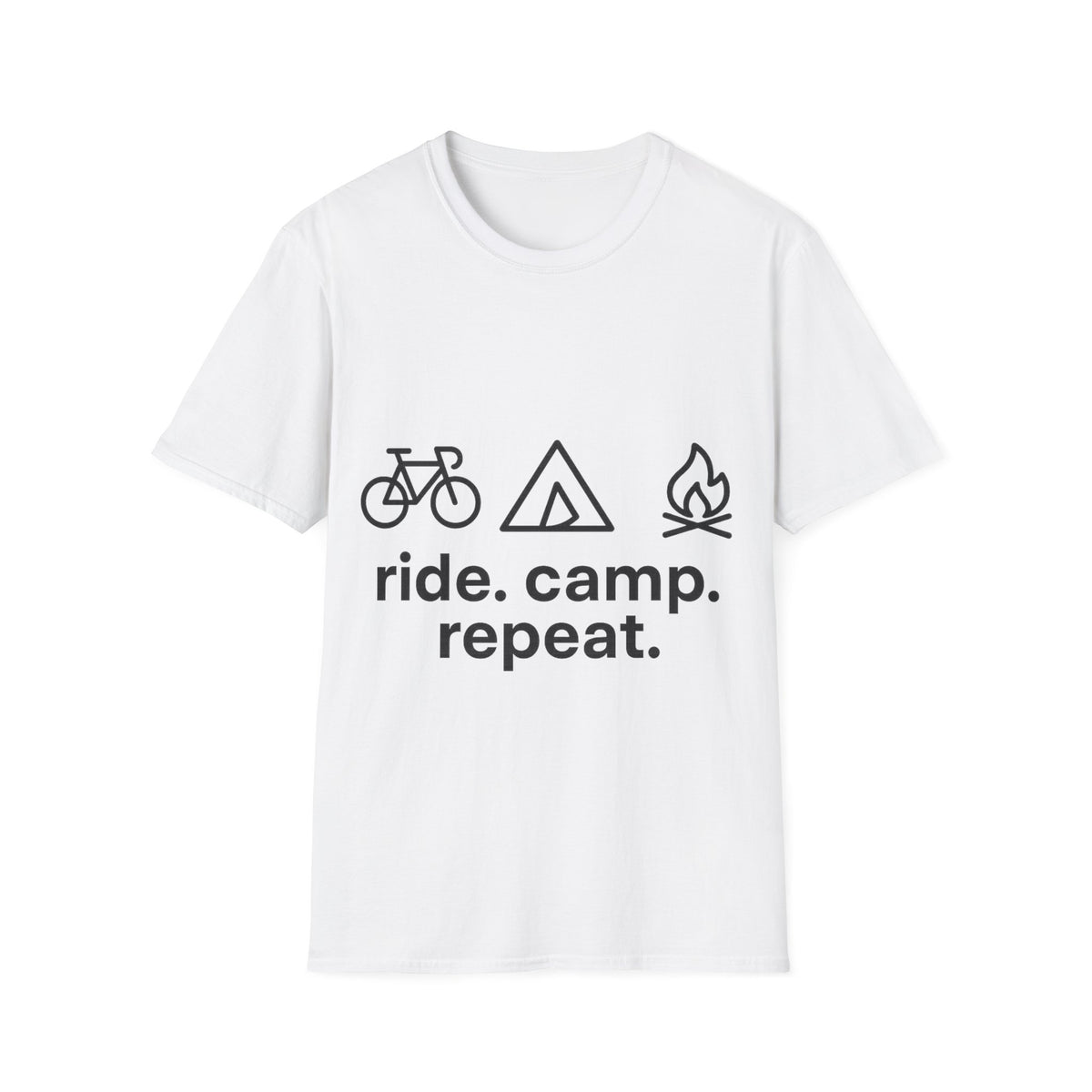 Ride Camp Repeat Minimalist Bikepacking T-Shirt, Funny Cycling Camping Graphic Tee - Trending Now - September 2026