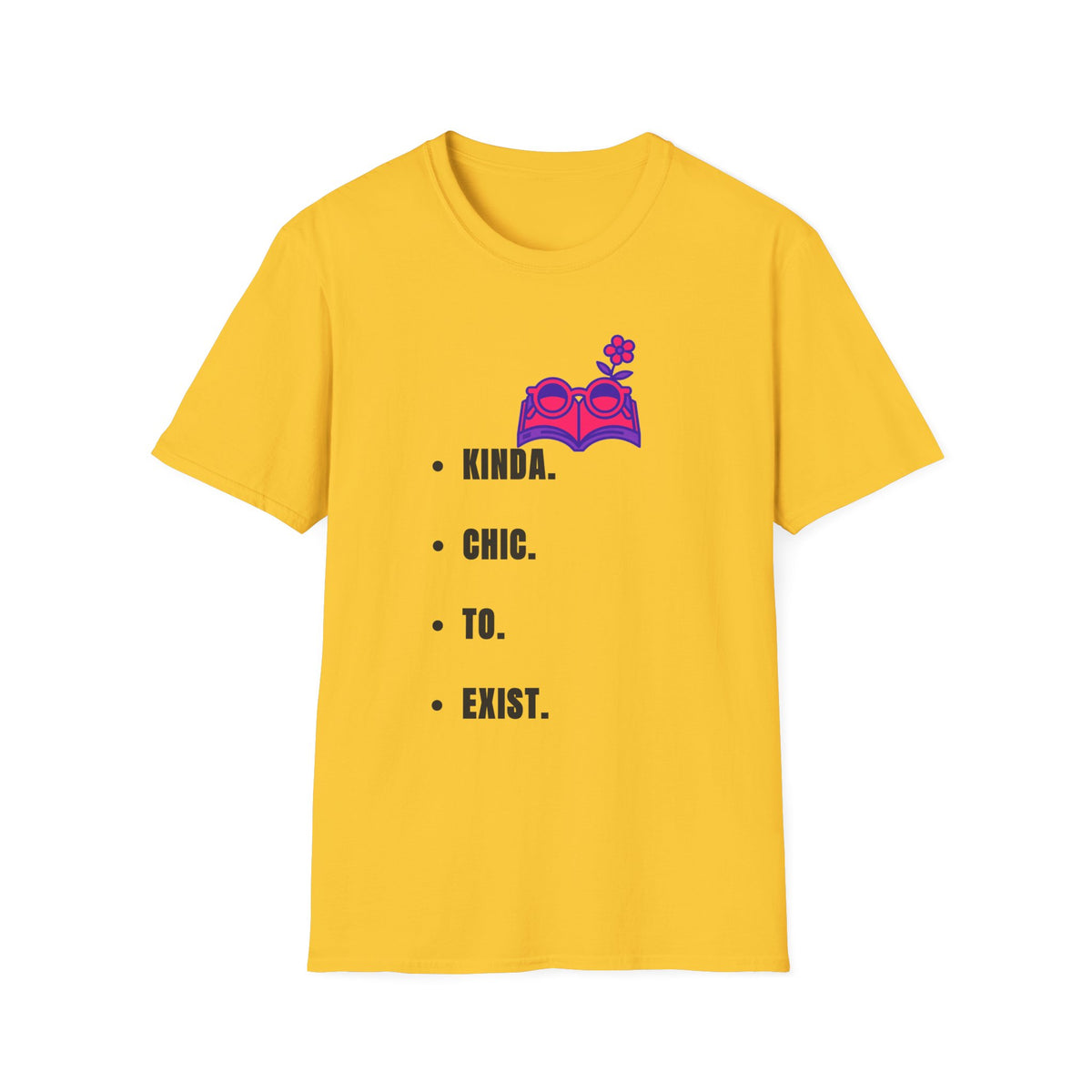 T-Shirt — "Kinda. Chill. To. Exist." Minimal Book & Flower Graphic Tee - Trending Now - September 2026