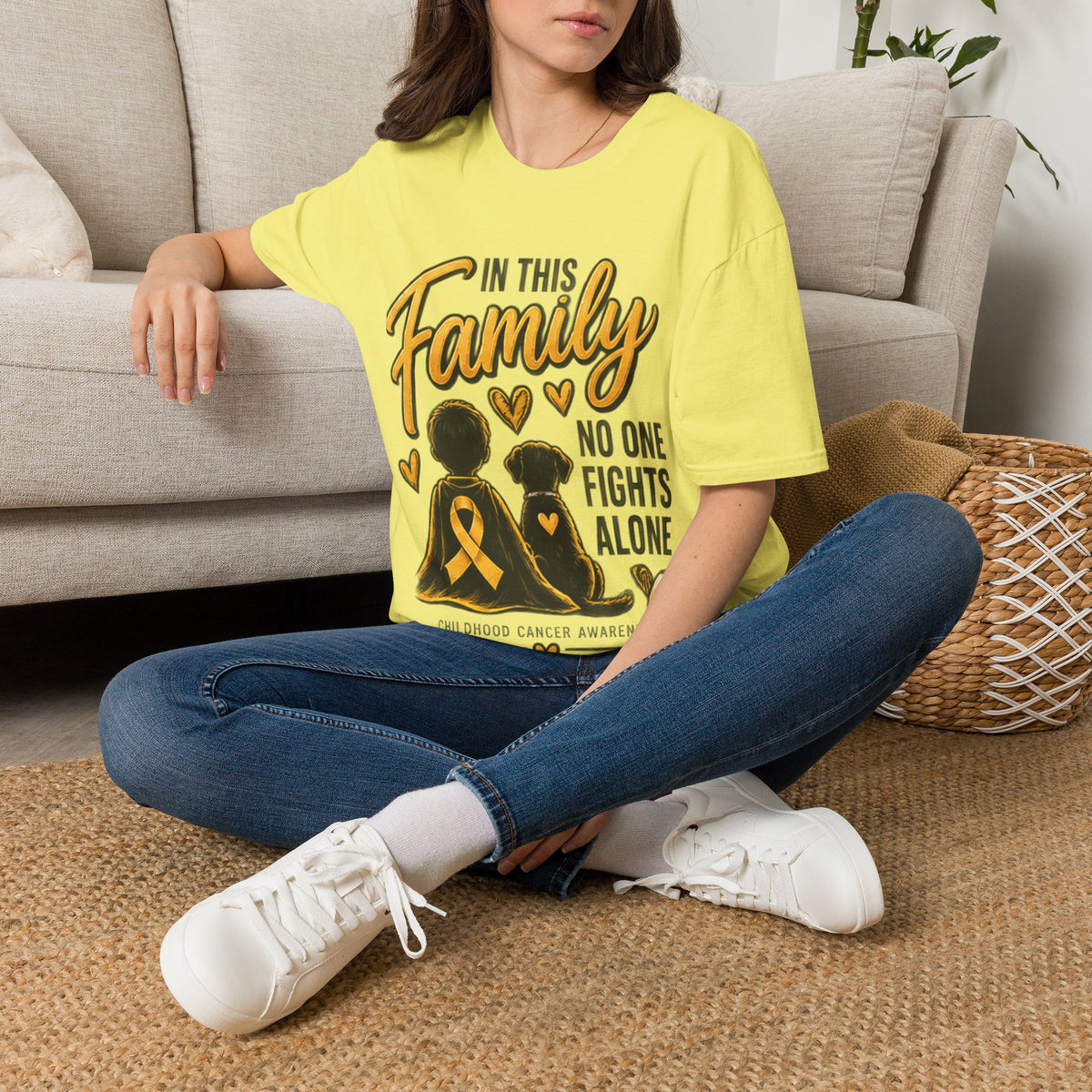Childhood Cancer Awareness T-Shirt — "In This Family No One Fights Alone"