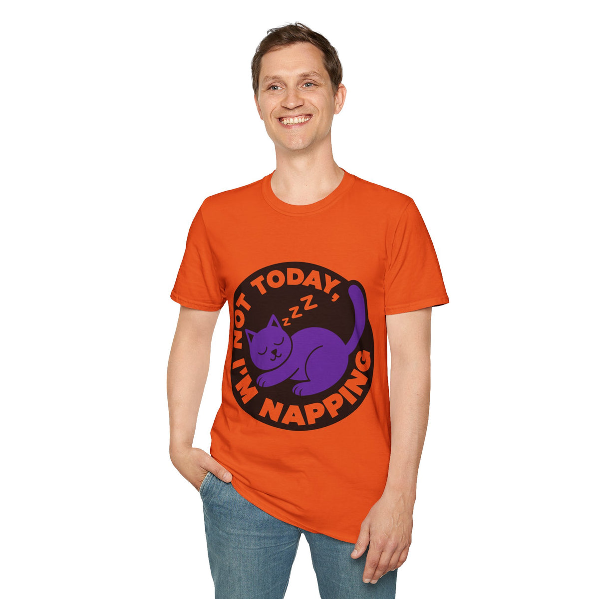 Not Today I'm Napping Purple Cat Tee - Funny Sleeping Kitten Badge Graphic T-Shirt - Trending Now - September 2026
