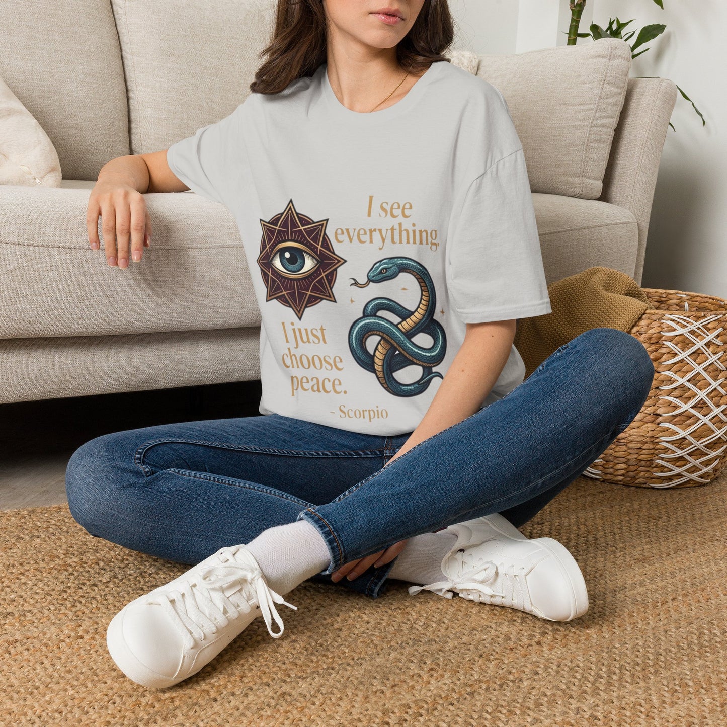 Scorpio “I See Everything” Zodiac T‑Shirt — Astrological Snake & All‑Seeing Eye Design