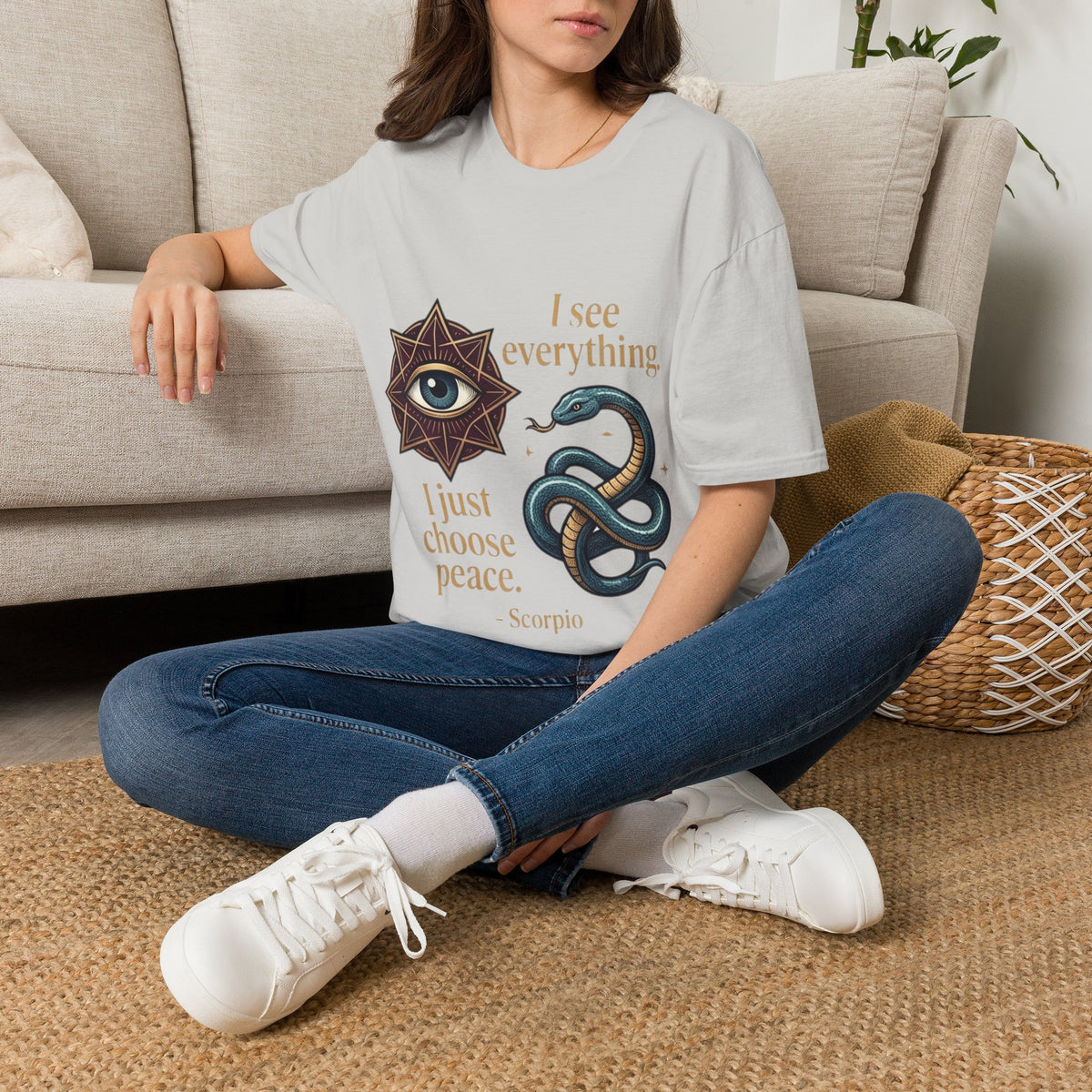 Scorpio “I See Everything” Zodiac T‑Shirt — Astrological Snake & All‑Seeing Eye Design